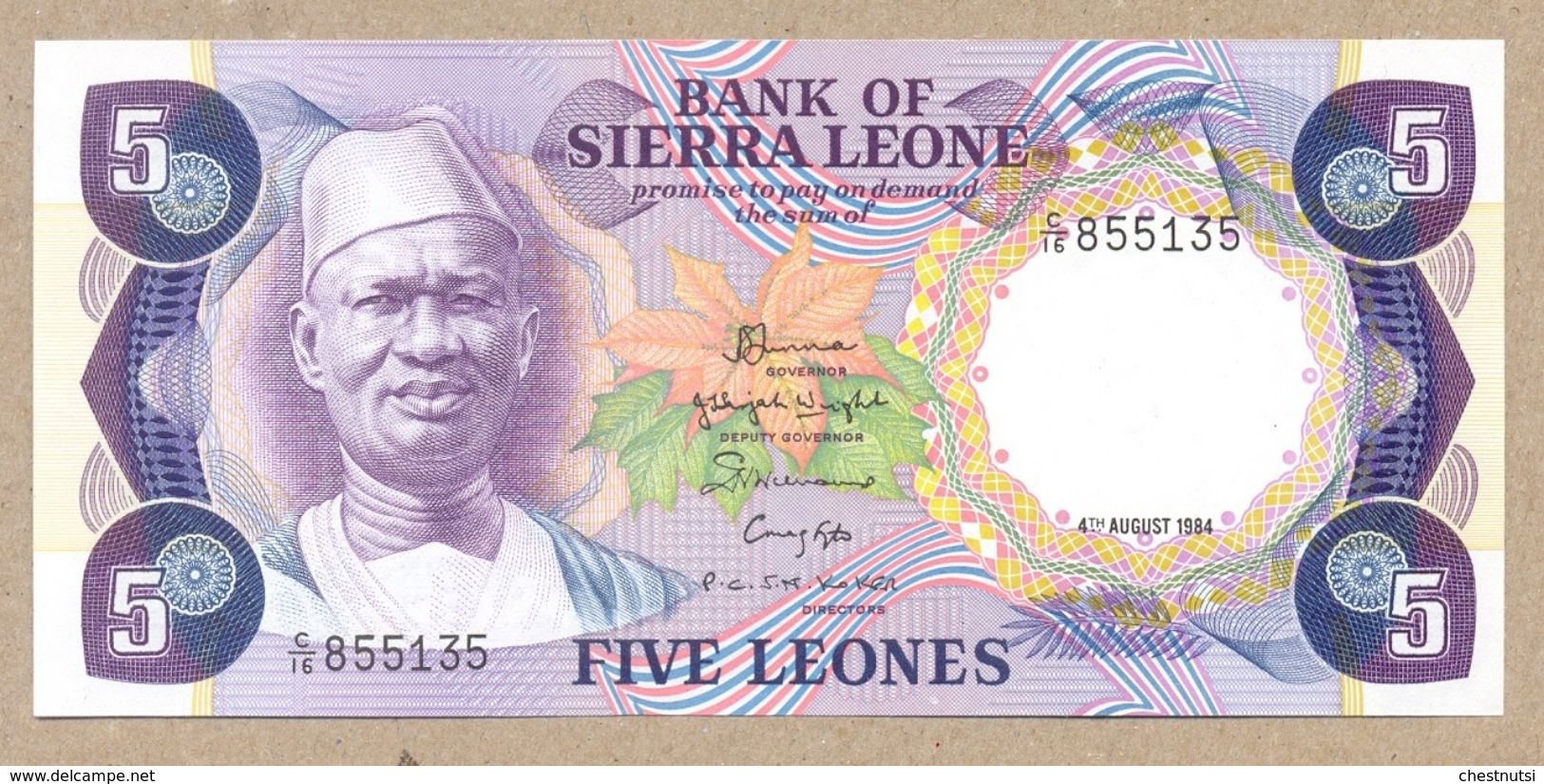 SIERRA LEONE  5 Leones 1984 P7f  UNC - Sierra Leone