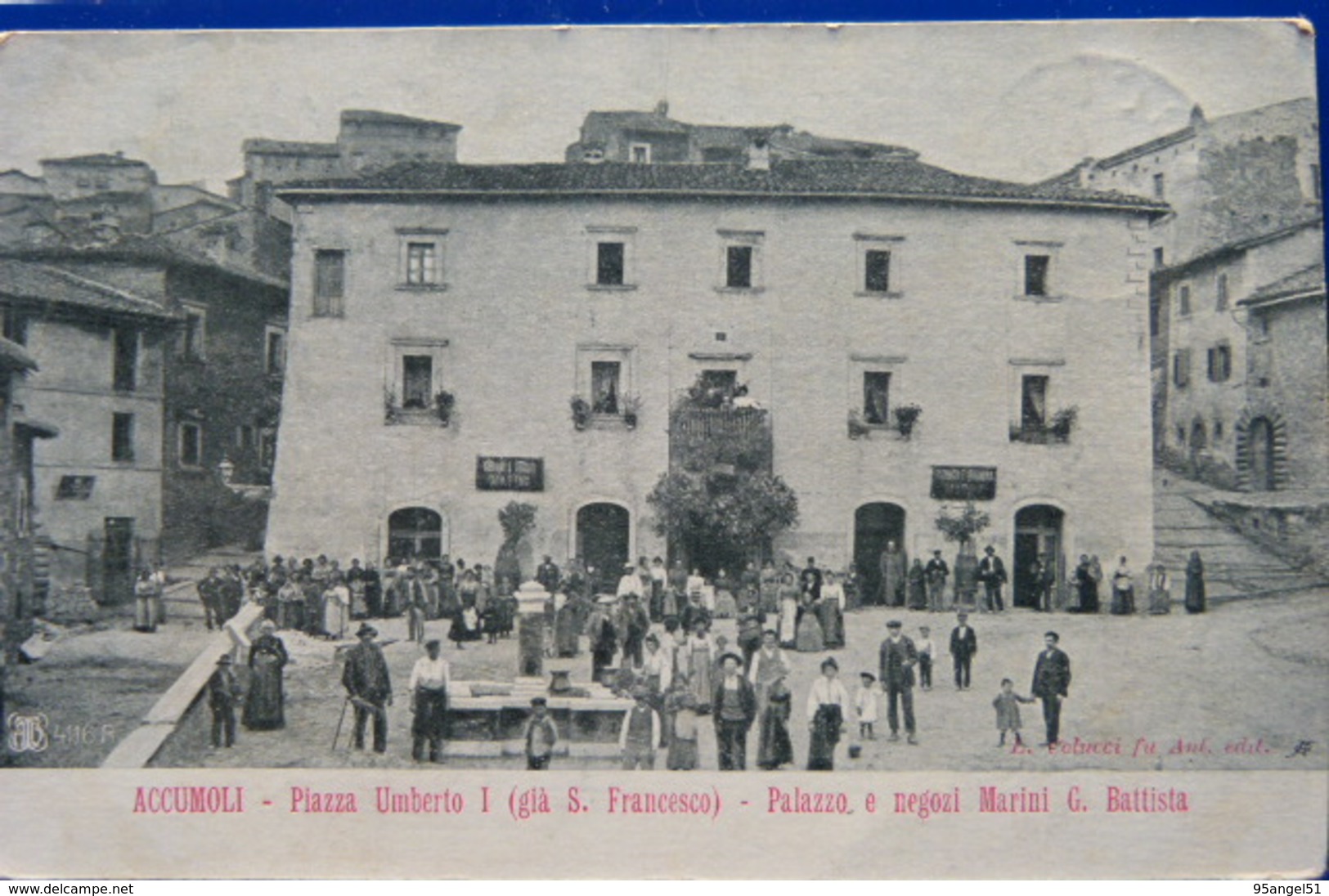 ACCUMOLI RIETI - PIAZZA UMBERTO I GIA' S.FRANCESCO - PALAZZO E NEGOZI MARINI G.BATTISTA 1907  - CARTOLINA DI 111 ANNI!!! - Rieti