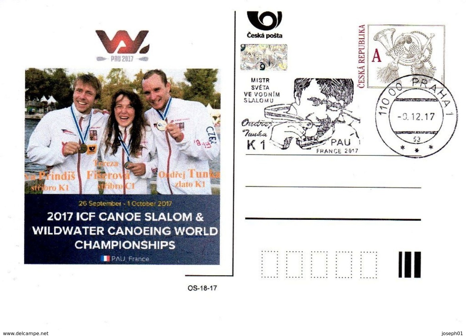 Czech Republic (17-18) World Championship Wildwater Canoeing 2017 Czech Winner - Postcard - Kanu
