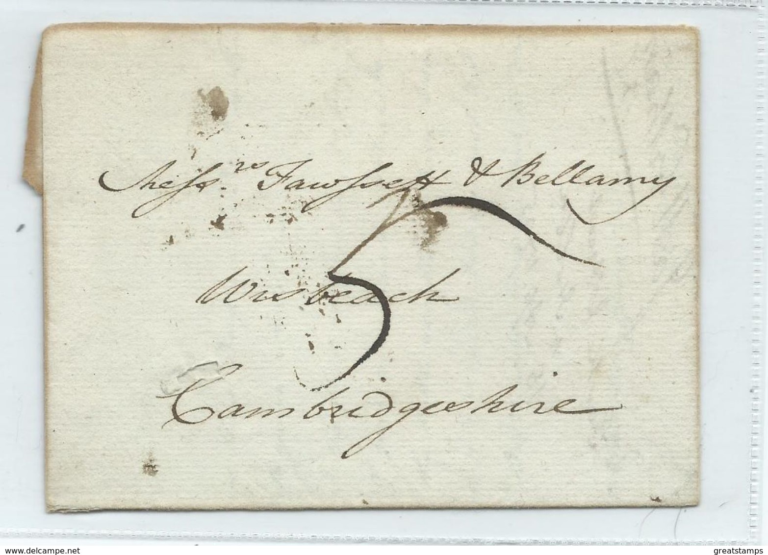 Letter To Cambridgeshire Dated 1795 Bishop Mark. Pre-stamp Postal History - ...-1840 Voorlopers