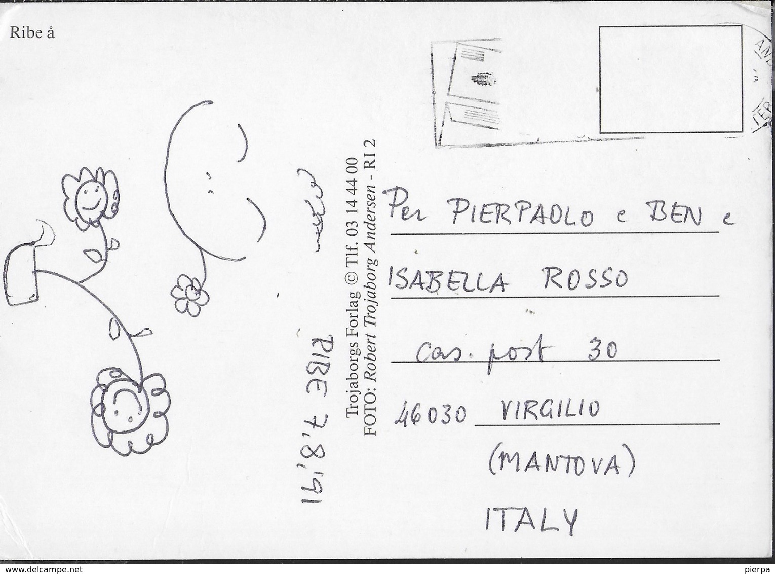 DANIMARCA - RIBE - CANALE - VIAGGIATA 1991 FRANCOBOLLO ASPORTATO - Dänemark