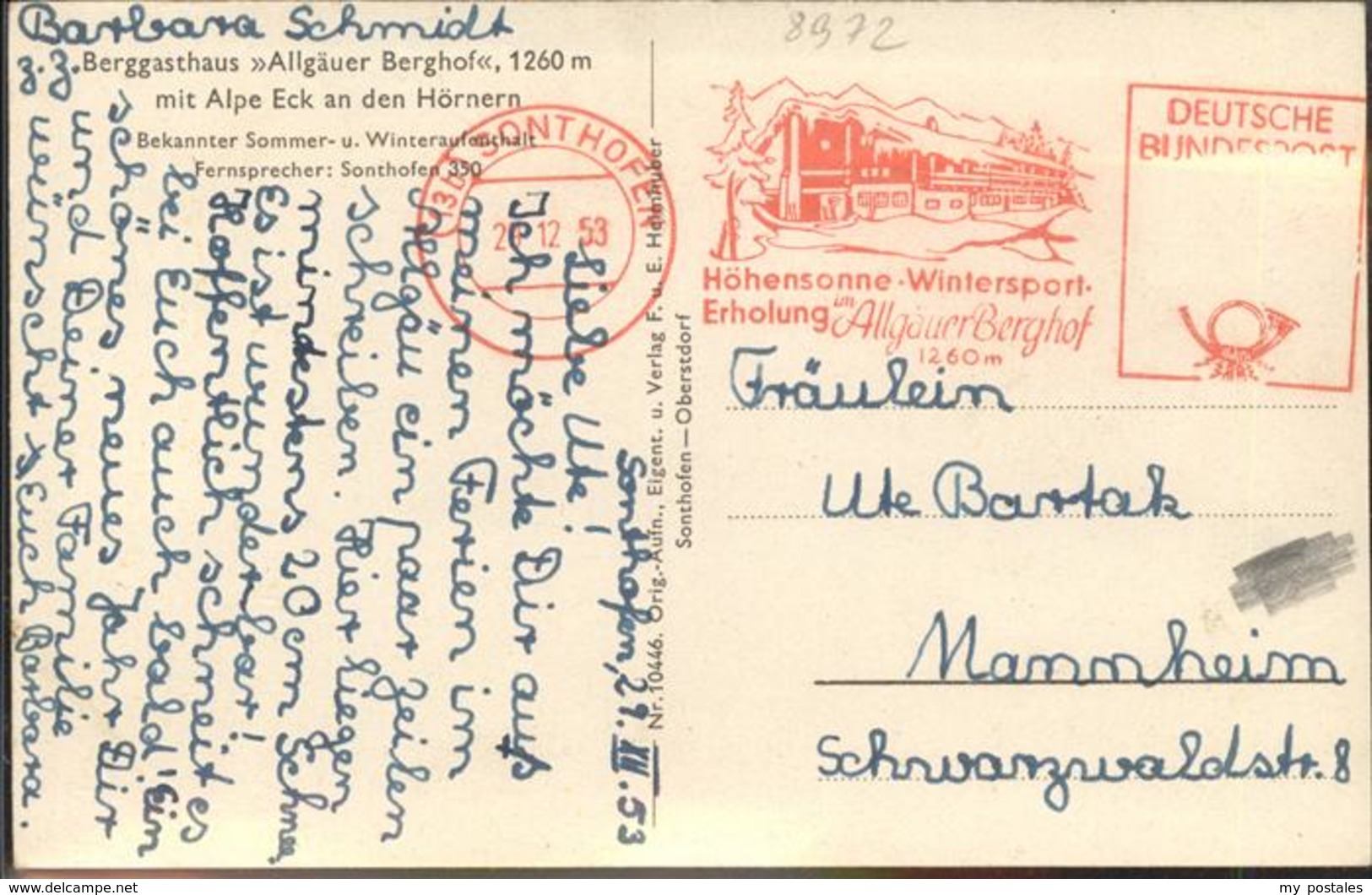 41263403 Sonthofen Oberallgaeu Berggasthaus Allgaeuer Berghof Alpe Eck Hoernern - Sonthofen