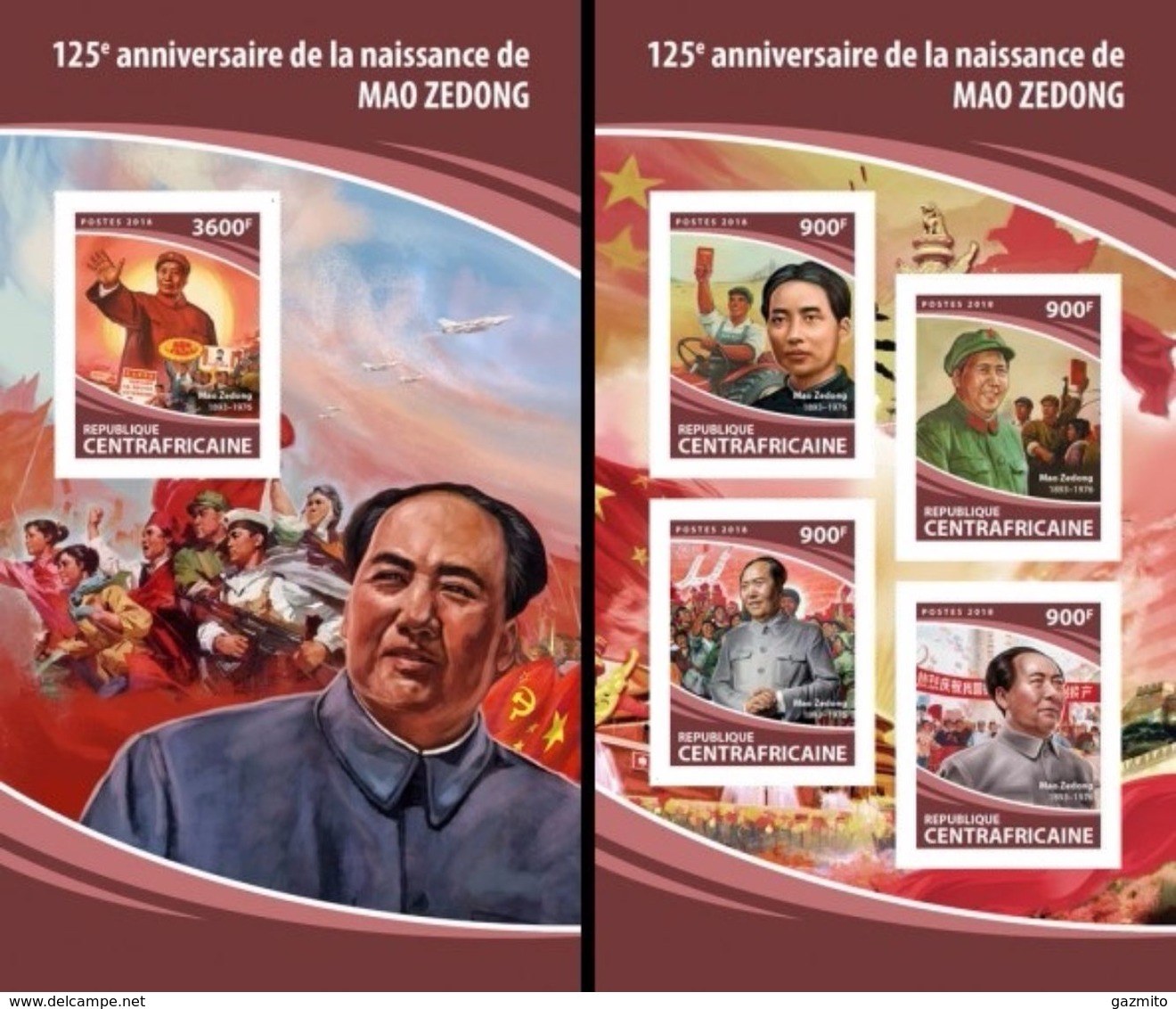 Centrafrica 2018, Mao, 4val In BF+BF IMPERFORATED - Mao Tse-Tung