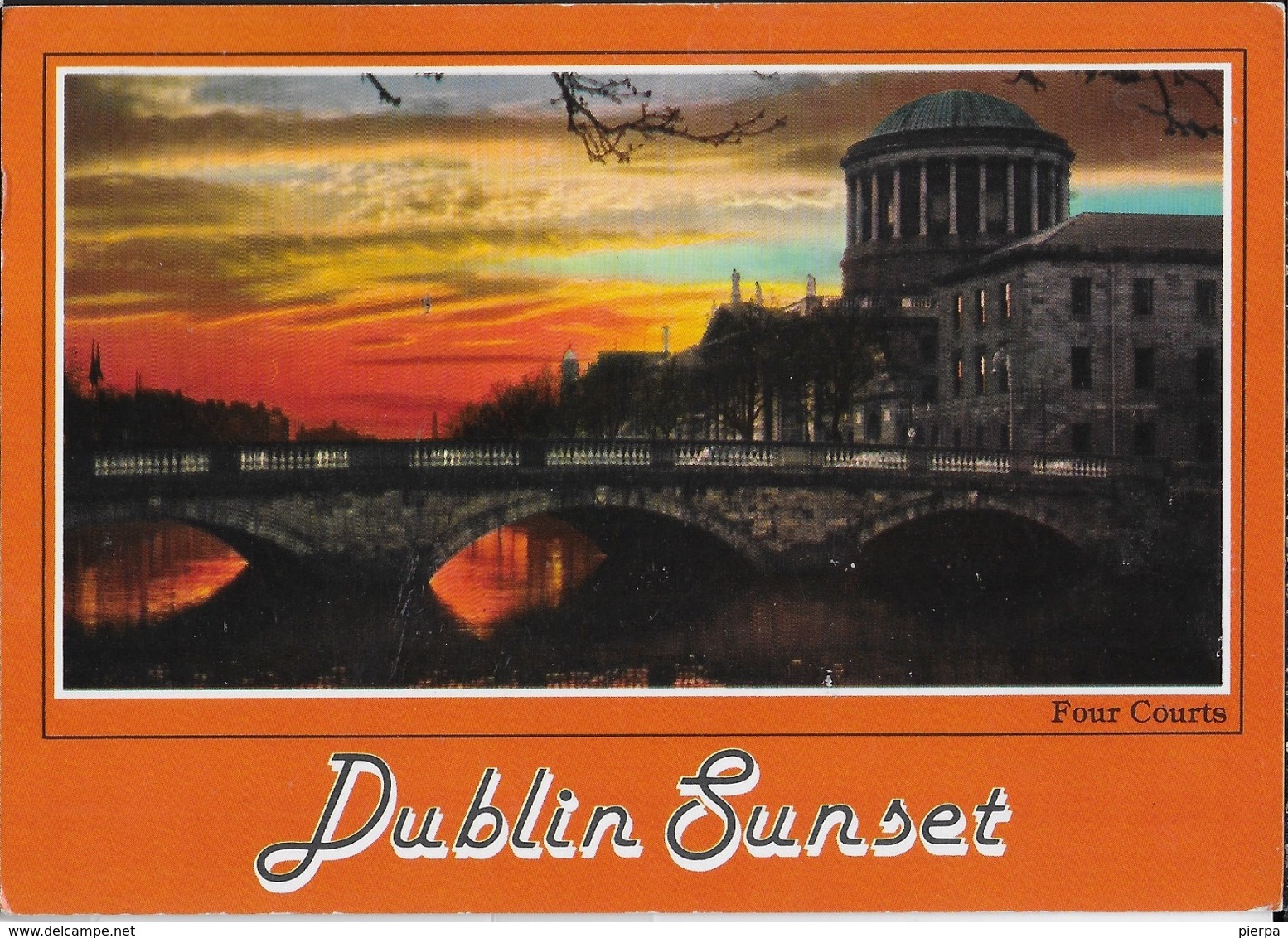 IRLANDA - DUBLINO AL TRAMONTO -VIAGGIATA  FRANCOBOLLO ASPORTATO - Dublin