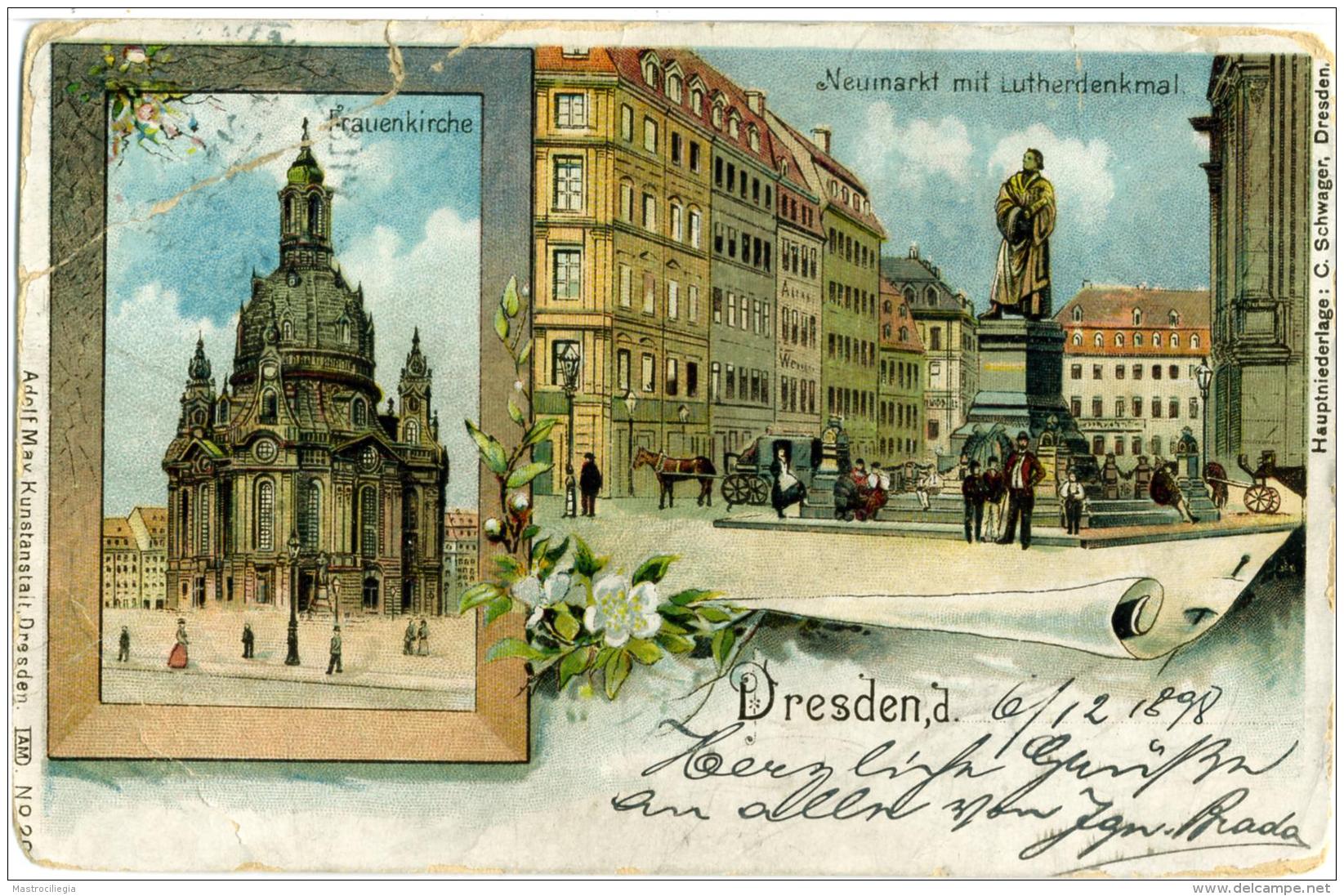 GERMANIA  SACHSEN  DRESDEN  Frauenkirche  Neumarkt Mit Lutherdenkmal  1898  Austria Stamp Plzen - Dresden