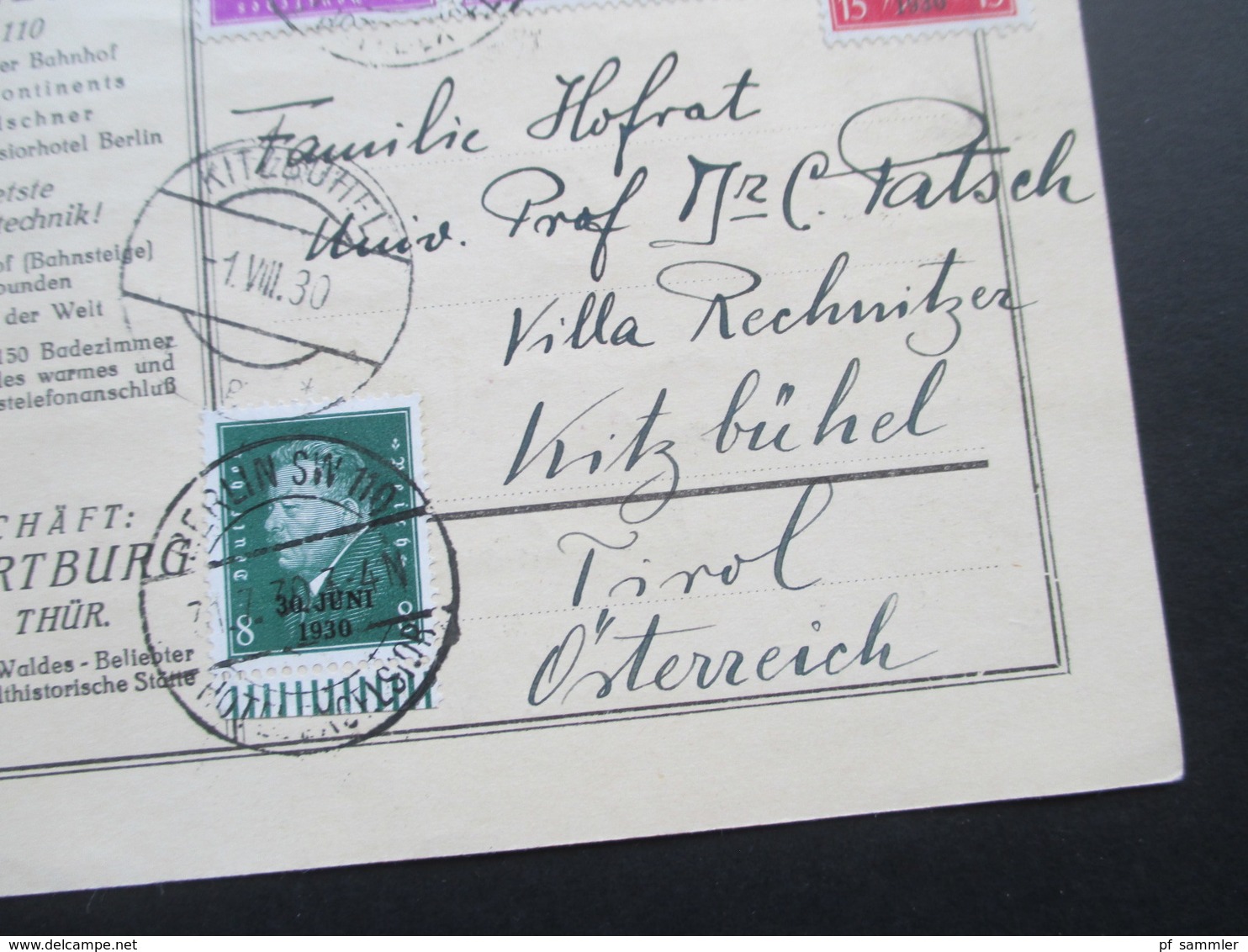 DR 1930 Postkarte / Einschreiben Berlin 110 964. Hotel Excelsior. Reichspräsidenten Oberrand / Unterrand! Stempel: Hotel - Covers & Documents