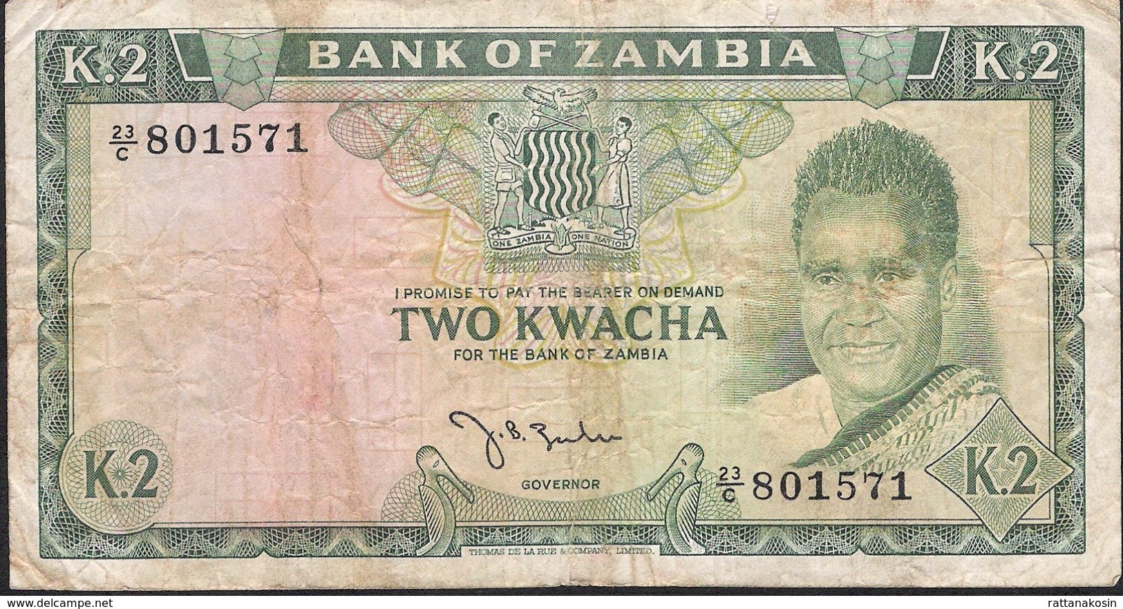 ZAMBIA P6 2 KWACHA 1968 #23/C    Signature 2 FINE Folds,only 2 P.h ! - Zambia