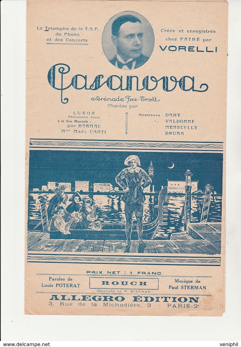 PARTITION MUSICALE "CASANOVA " SERENADE FOX-TROTT -MUSIQUE PAUL STERMAN -1926 - Scores & Partitions