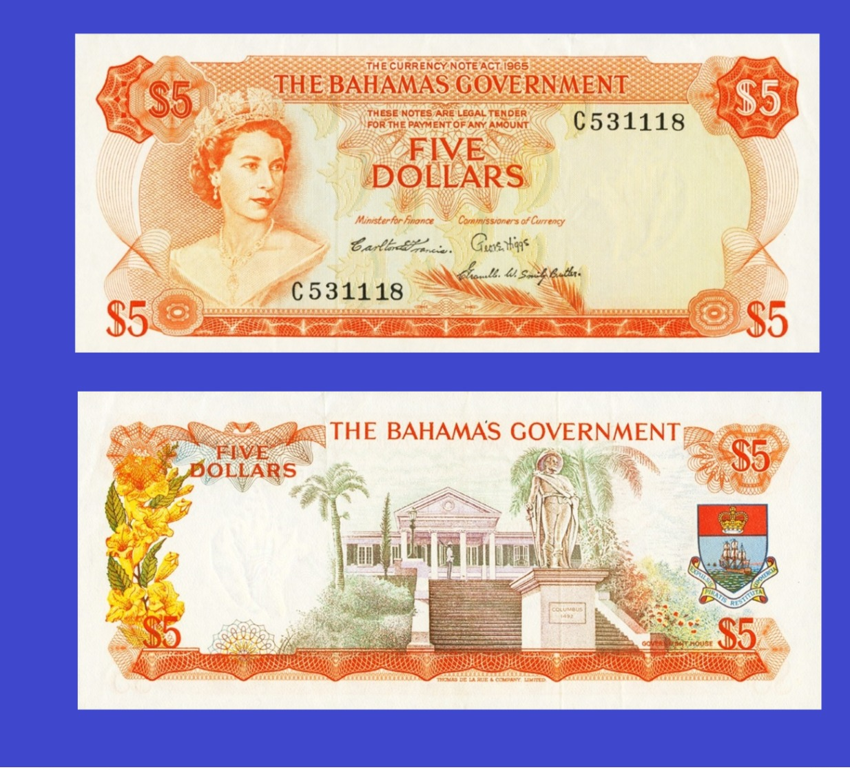 Bahamas  5  Dollars1965  -- Copy - Copy- Replica - REPRODUCTIONS - Bahamas