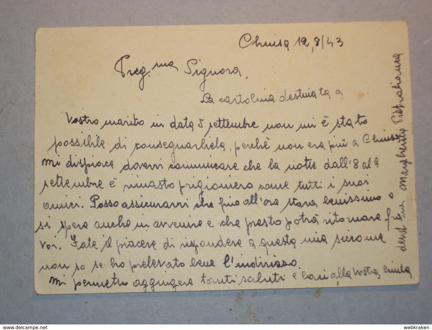 ITALIA SECONDA GUERRA COMUNICAZIONE CATTURA PRIGIONIERO ITALIANO DEI TEDESCHI CHIUSAFORTE BOLZANO 1943 - Collezioni
