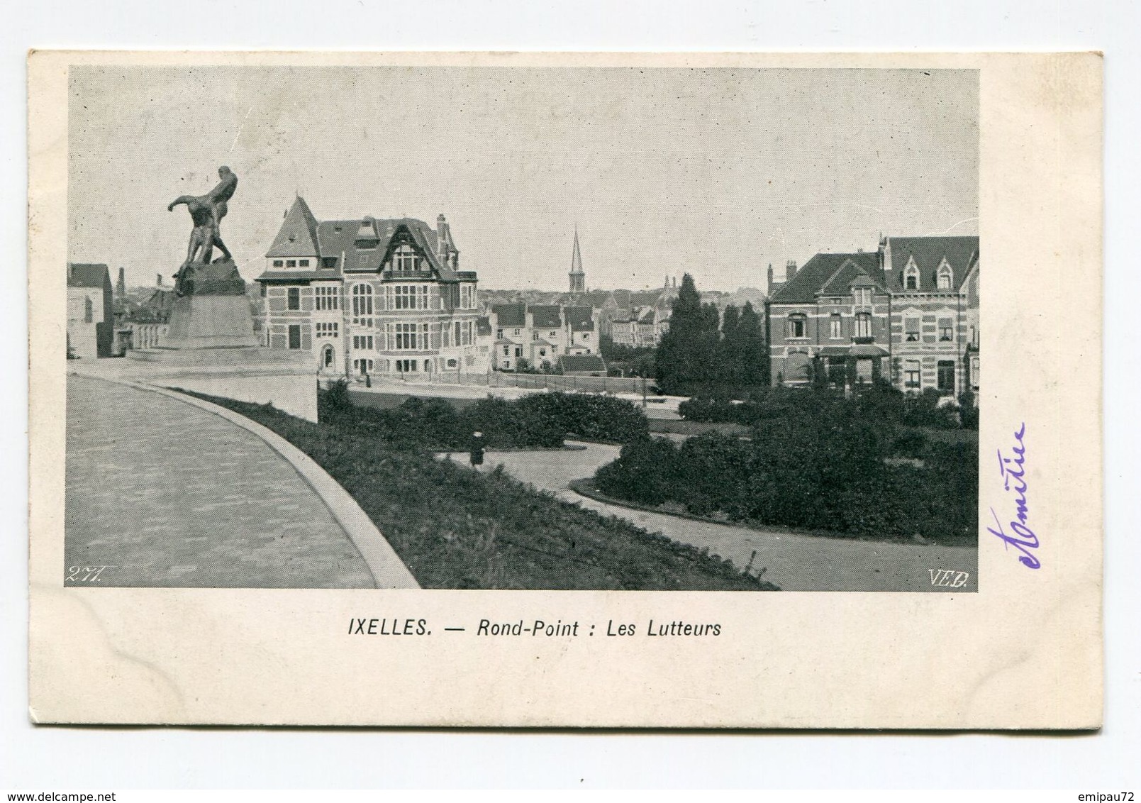 BELGIQUE- Carte Postale De 1905 De IXELLES (Rond Point Les Lutteurs) Avec Timbre Y&T N°83 + Taxe France Y&T N°29 - Autres & Non Classés