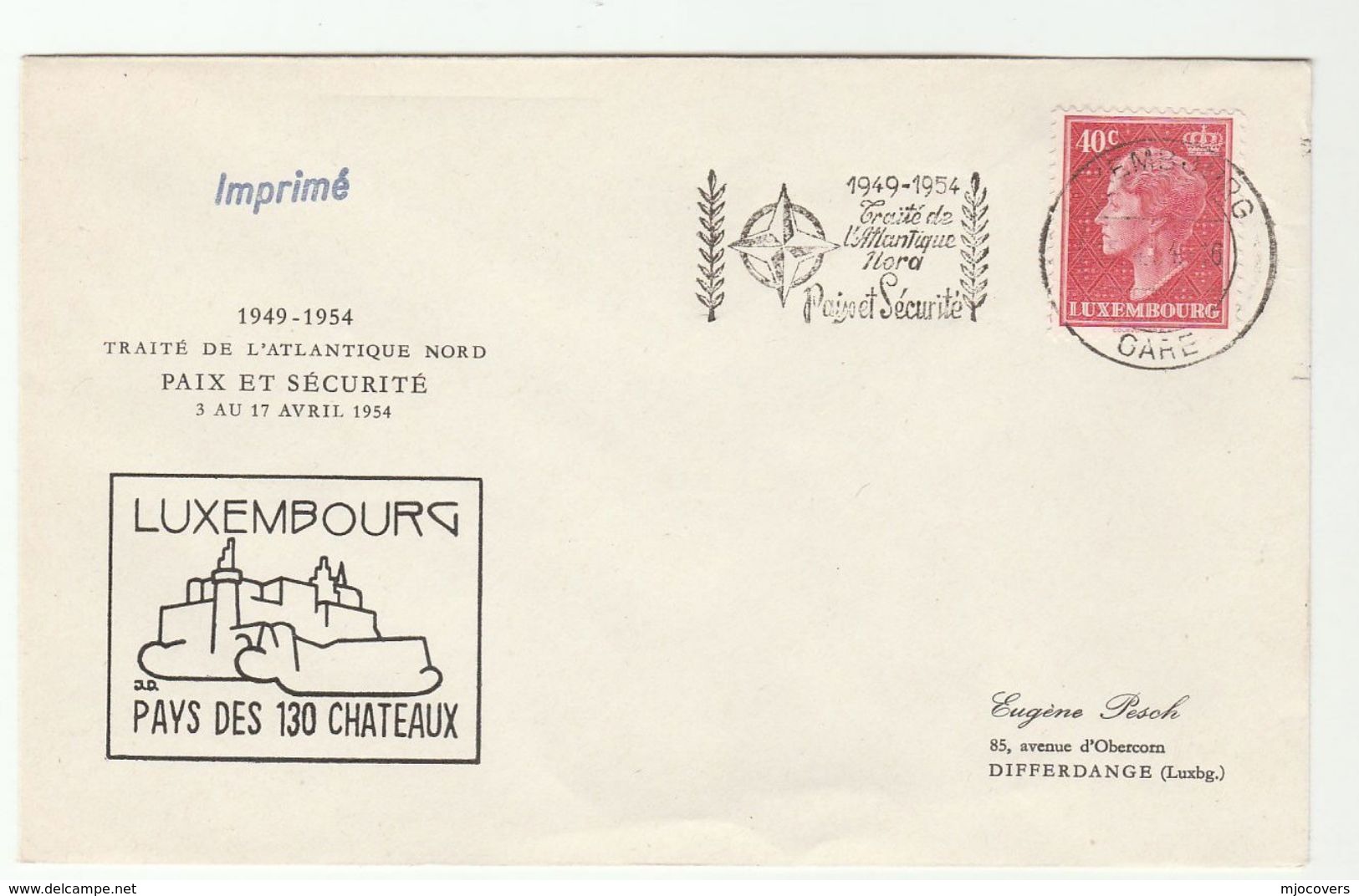 1954 LUXEMBOURG NATO EVENT COVER Slogan Stamps Peace - NATO