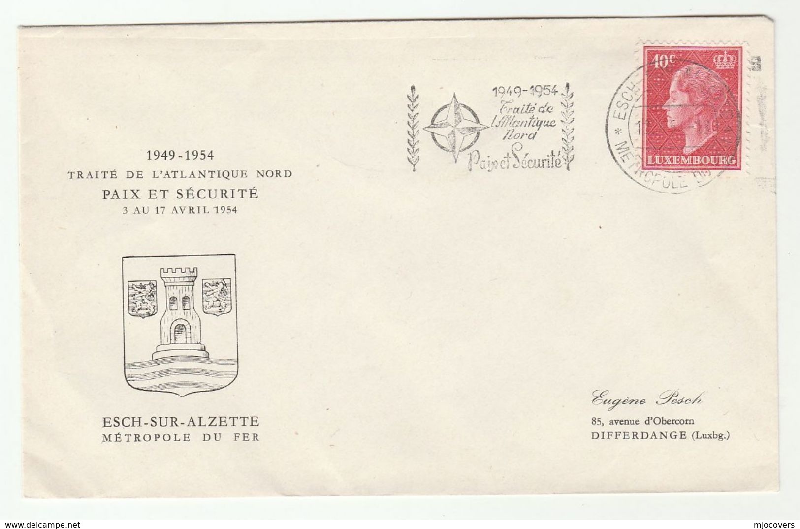 1954 LUXEMBOURG NATO EVENT COVER Slogan Stamps Peace - NAVO