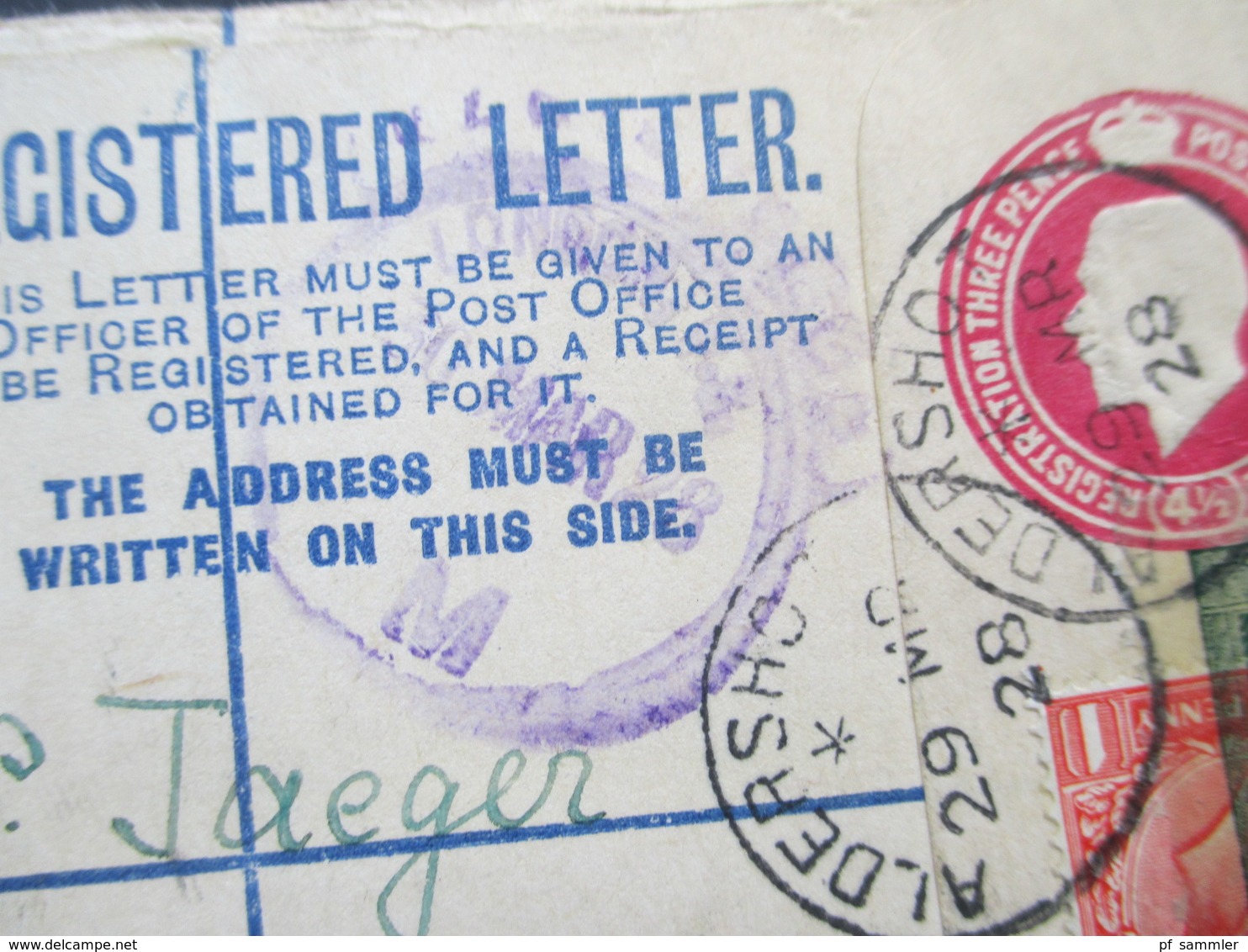 GB 1928 Registered Letter Aldershot No. 932 Nach Wien. Zusatzfrankatur Mit Vignette überklebt Kinderhilswerk Grado - Lettres & Documents