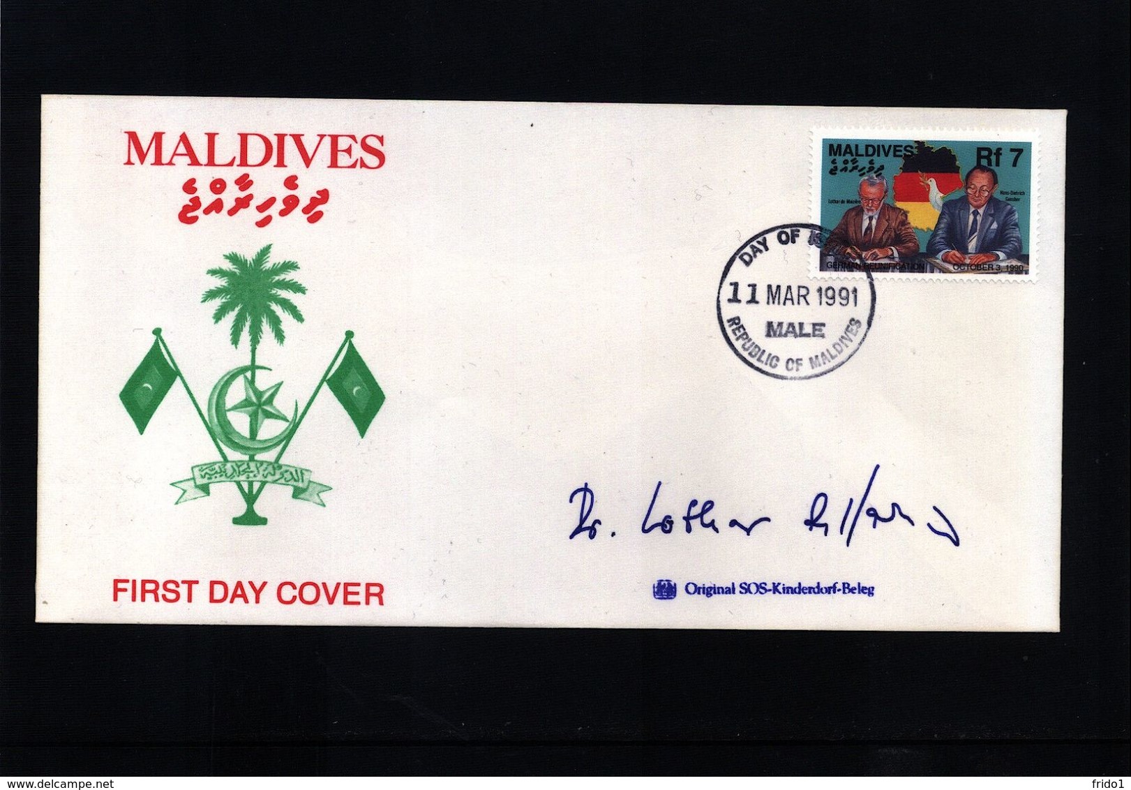 Maldives 1991 Deutsche Einheit Interessanten FDC Mit Original Autogramme Von Dr. Lothar De Maziere - Cartas & Documentos