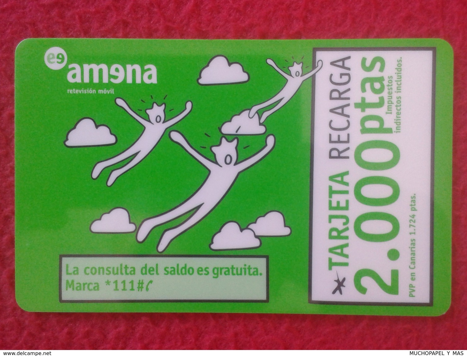 TARJETA TELEFÓNICA CUPÓN DE RECARGA PHONE CARD AMENA RETEVISIÓN ESPAÑA SPAIN 2.000 PESETAS CADUCIDAD 2002 VER FOTO/S Y D - Amena - Retevision