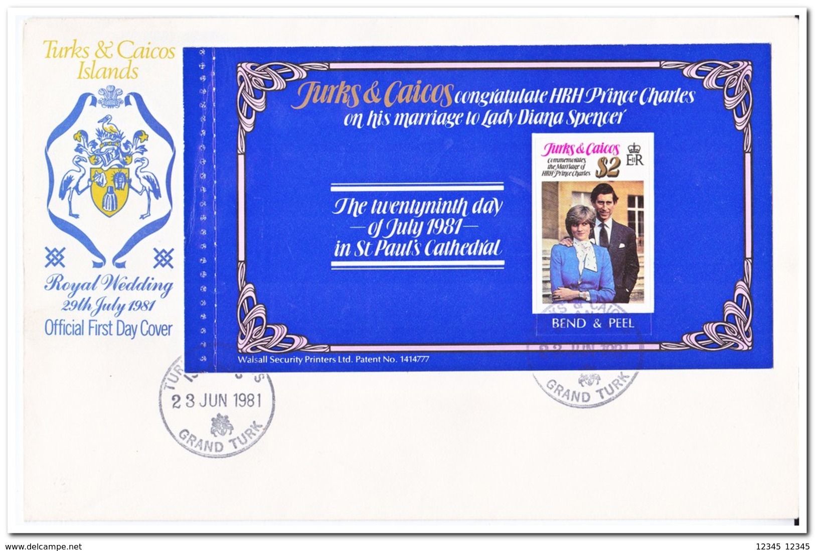 Turks & Caicos 1981, FDC, Wedding Of Prince Charles To Lady Diana Spencer ( From Booklet ) - Turks- En Caicoseilanden