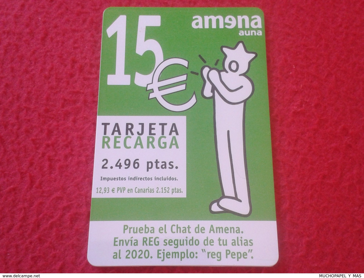 TARJETA TELEFÓNICA CUPÓN DE RECARGA PHONE CARD AMENA RETEVISIÓN ESPAÑA SPAIN 2.496 PESETAS CADUCIDAD 2004 VER FOTO/S Y D - Amena - Retevision