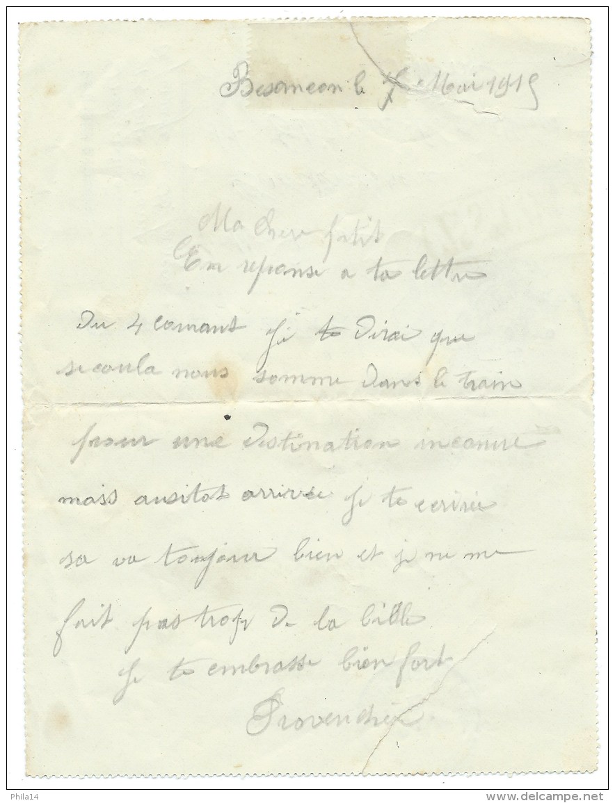 CARTE LETTRE  EN FRANCHISE MILITAIRE  /  42° INFANTERIE 33° COMPAGNIE BESANCONPOUR ST ETIENNE LES OUILLERES / 1915 - WW I