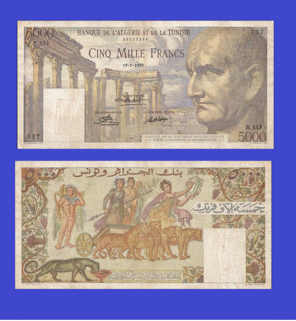 TUNISIA 5000 FRANCS 1950 - Copy  -- Copy - Copy- Replica - REPRODUCTIONS - Tunesien