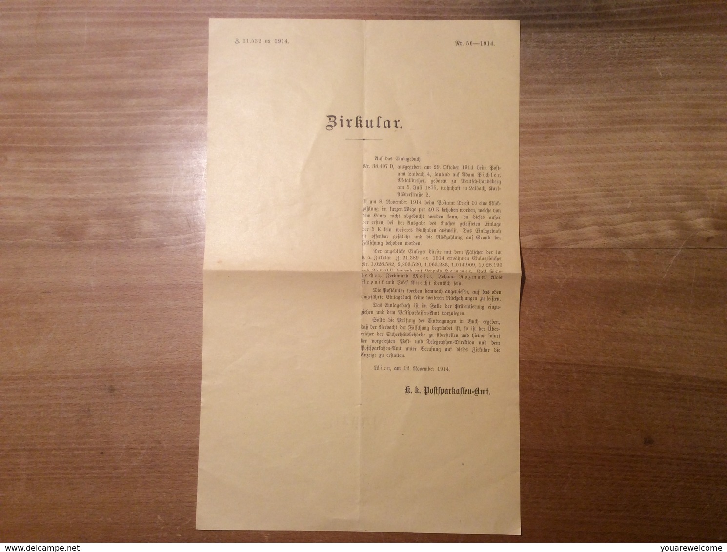 Österreich 1914 Post-Zirkular GEFÄLSCHTE POSTSPARBÜCHER TRIEST    (Wien Langenegg Vorarlberg BRIEF - Briefe U. Dokumente