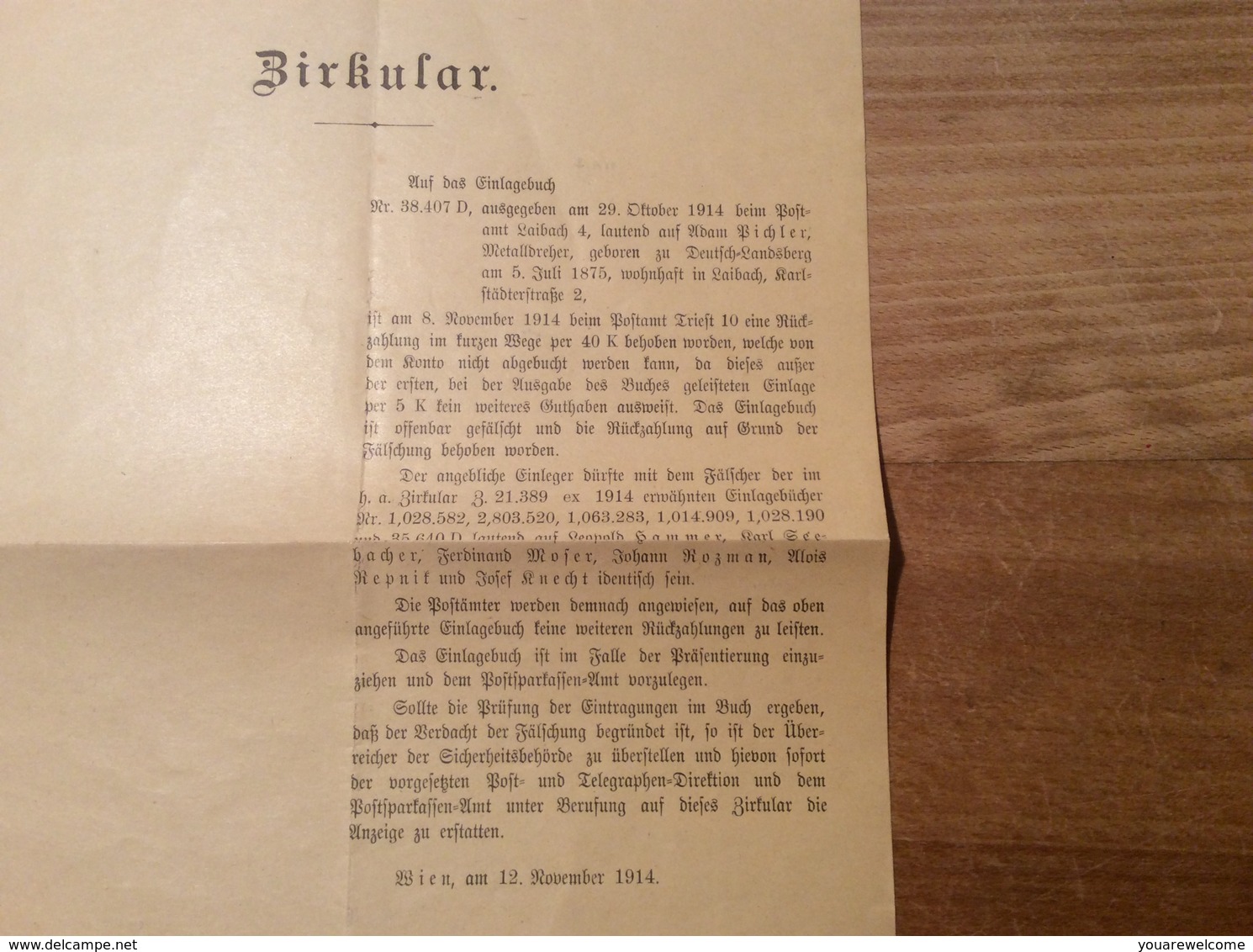 Österreich 1914 Post-Zirkular GEFÄLSCHTE POSTSPARBÜCHER TRIEST    (Wien Langenegg Vorarlberg BRIEF - Briefe U. Dokumente