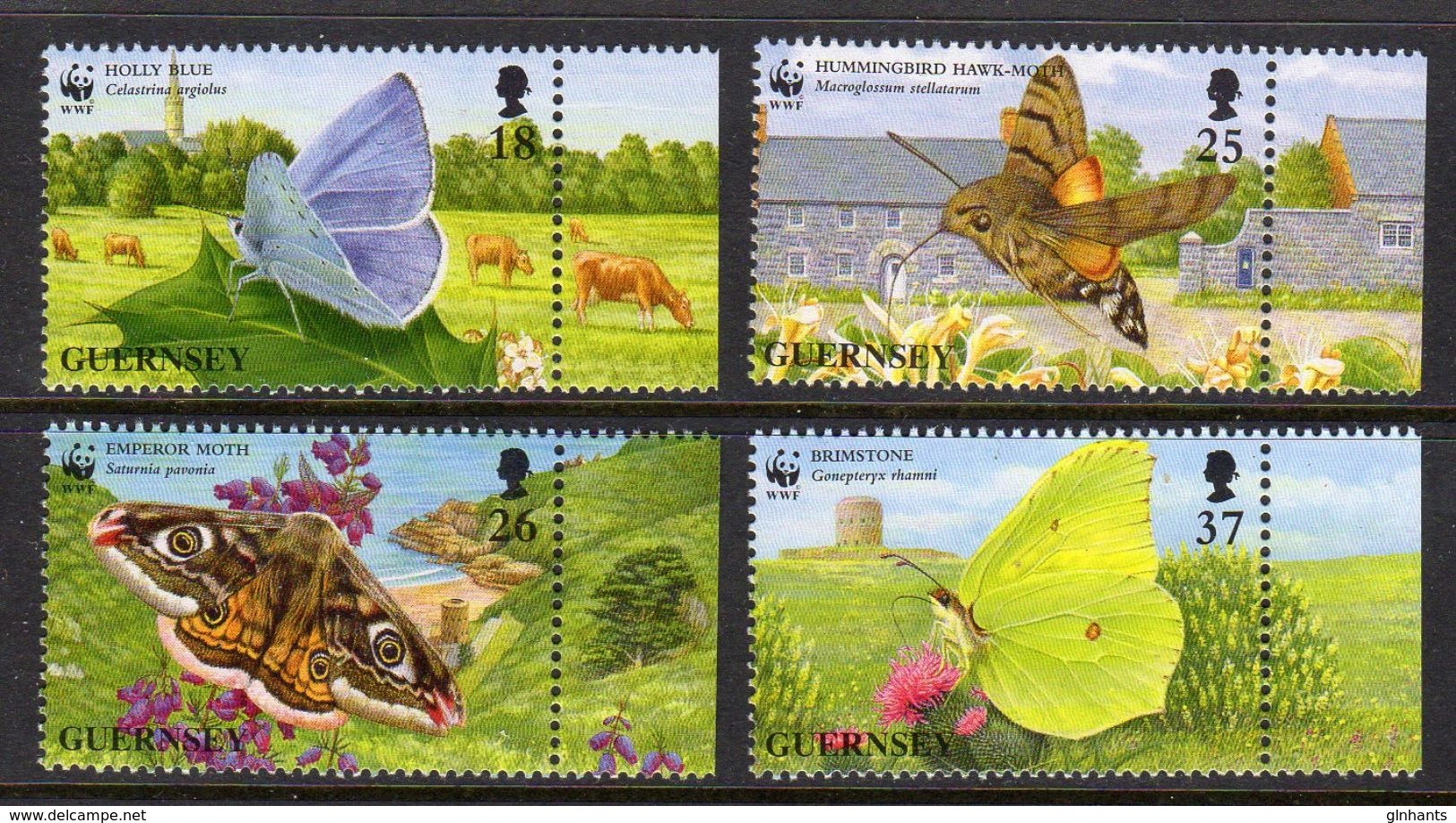 GUERNSEY - 1997 WWF ENDANGERED SPECIES BUTTERFLIES & MOTHS COMPLETE SET(4V) WITH COMPOSITE MARGIN SG 730-733 FINE MNH ** - Butterflies