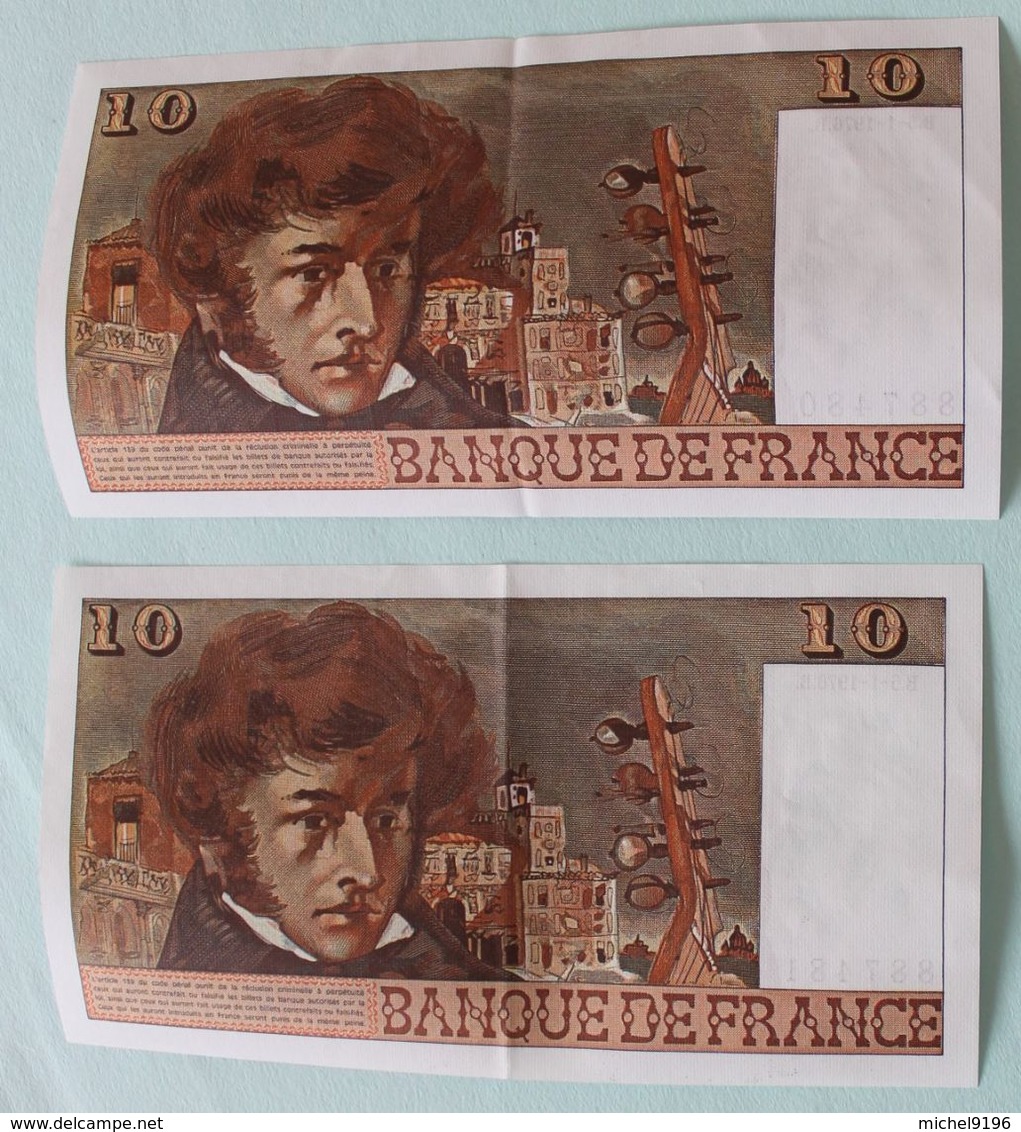 2 Billets De 10 Francs Berlioz 5.1.1976 Numéros Qui Se Suivent - 10 F 1972-1978 ''Berlioz''