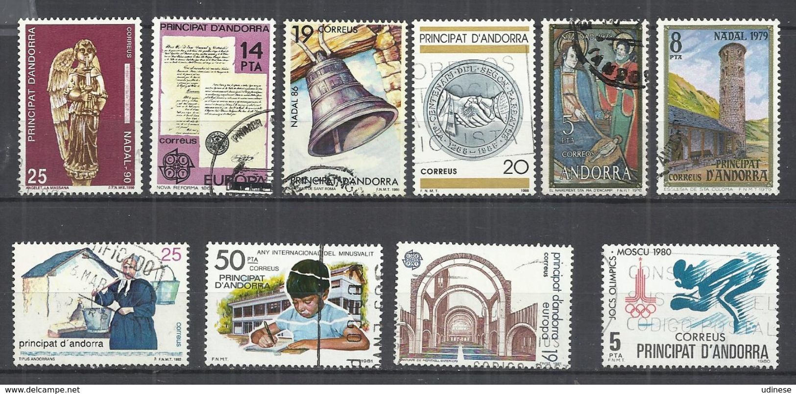 TEN AT A TIME - SPANISH ANDORRA - LOT OF 10 DIFFERENT 4 - USED OBLITERE GESTEMPELT USADO - Oblitérés