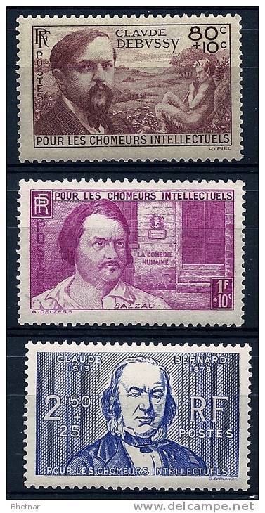 FR YT 462 463 464 " Profit Chômeurs Intellectuels " 1940 Neuf* - Unused Stamps