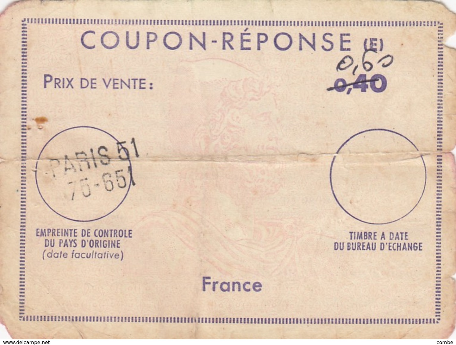 REPLY COUPON REPONSE. 0.40/ 0.60  PARIS 51   / 4 - Coupons-réponse