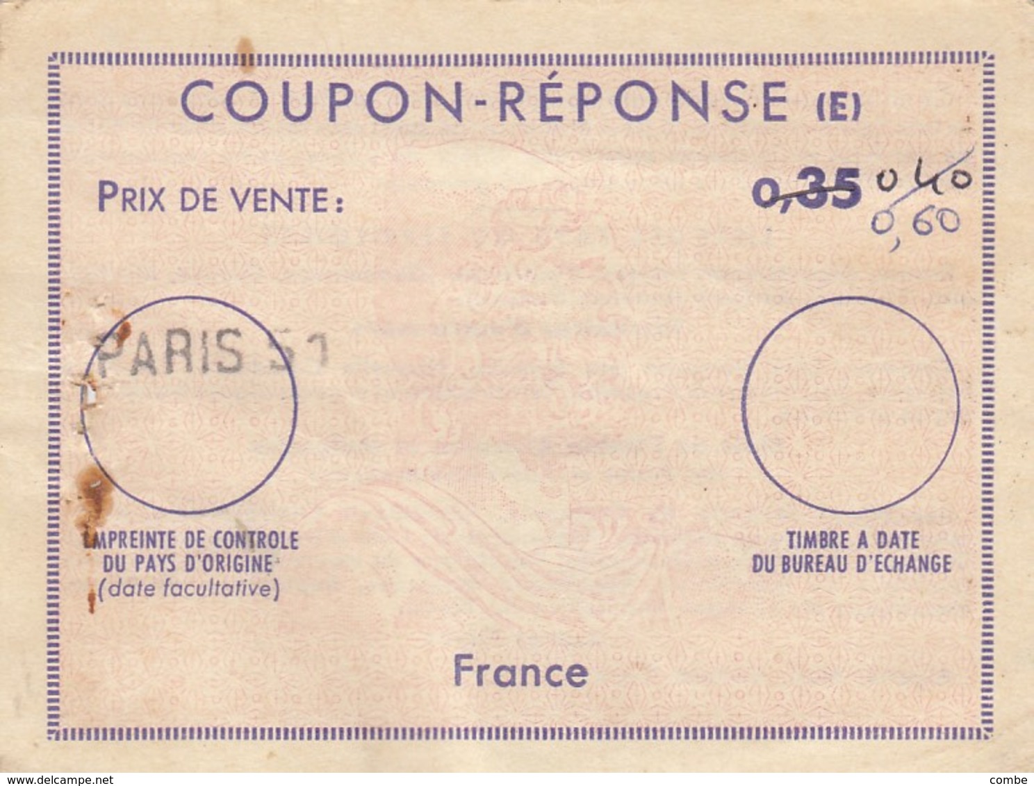 REPLY COUPON REPONSE.  0.35/0.40/0.60  PARIS 51   /  8 - Coupons-réponse