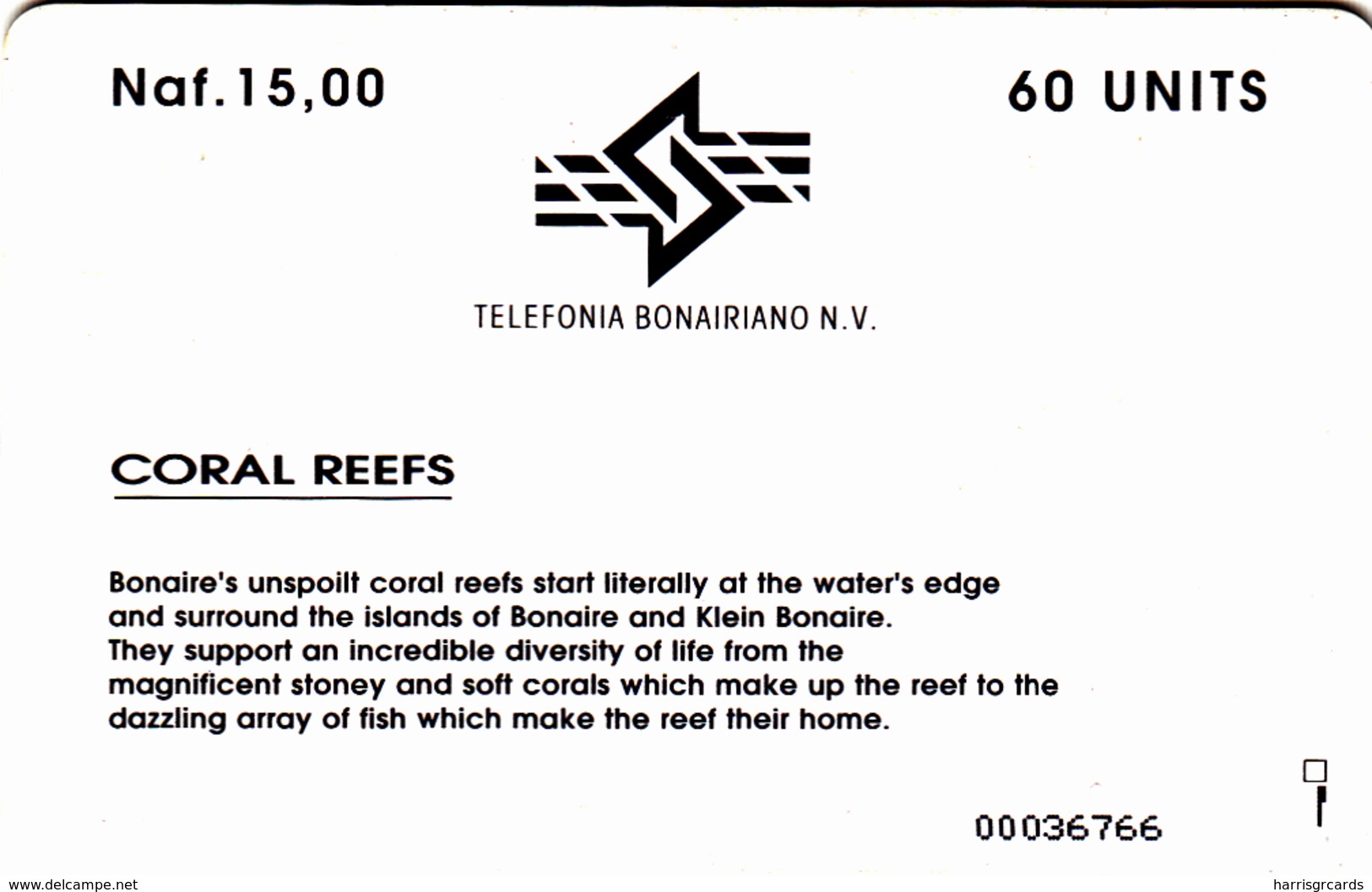 ANTILLES BONAIRE - Coral Reefs (Black Chip) , 60 U, 10/97, Used - Antilles (Neérlandaises)