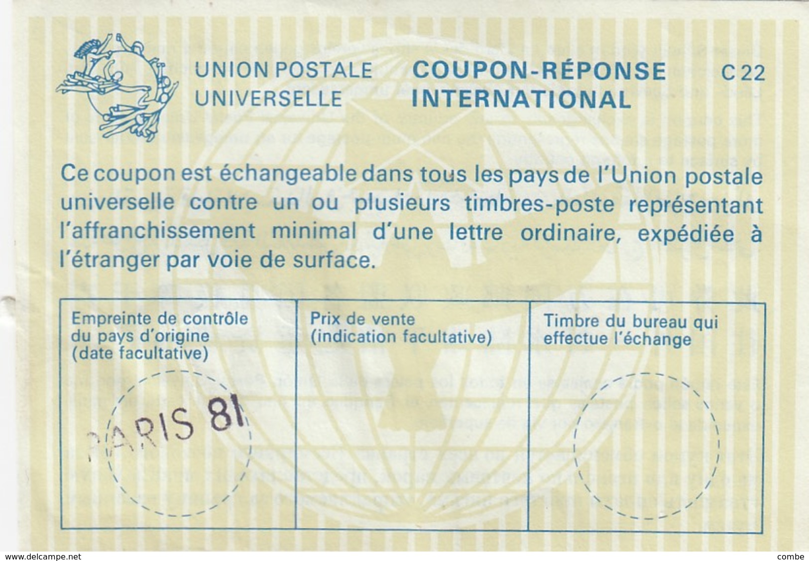 REPLY COUPON REPONSE.     PARIS 81   /  18 - Antwoordbons