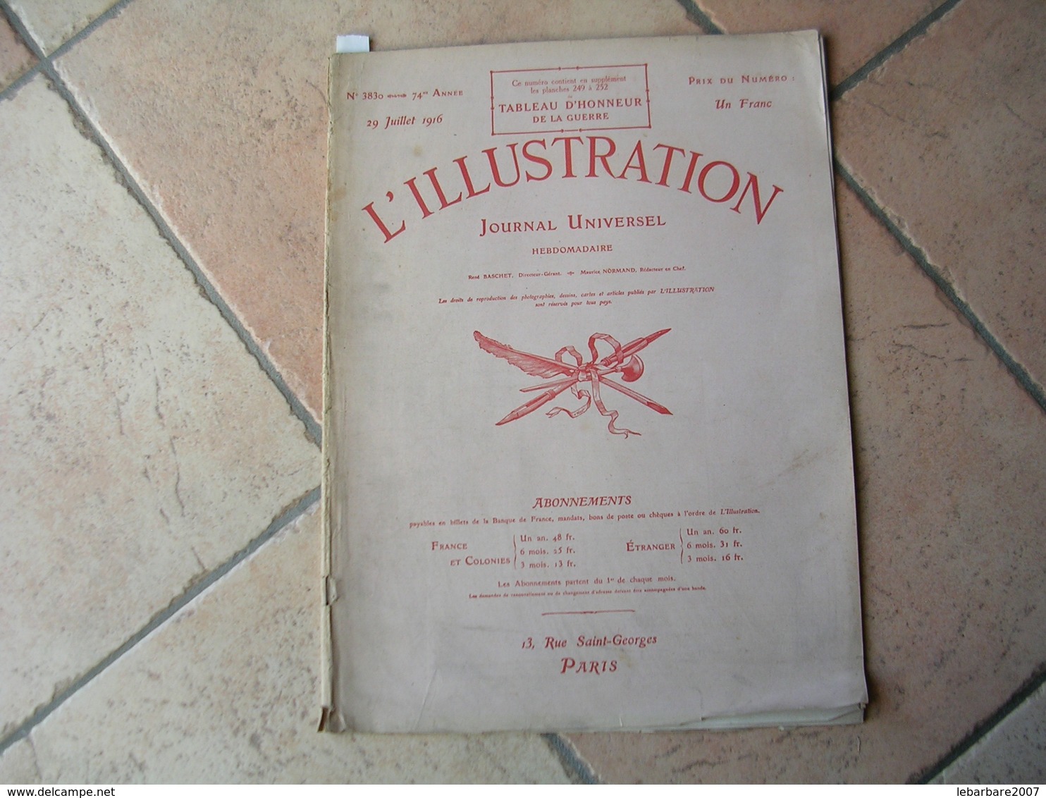 L'ILLUSTRATION  N° 3830 - 29 JUILLET 1916 - L'Illustration