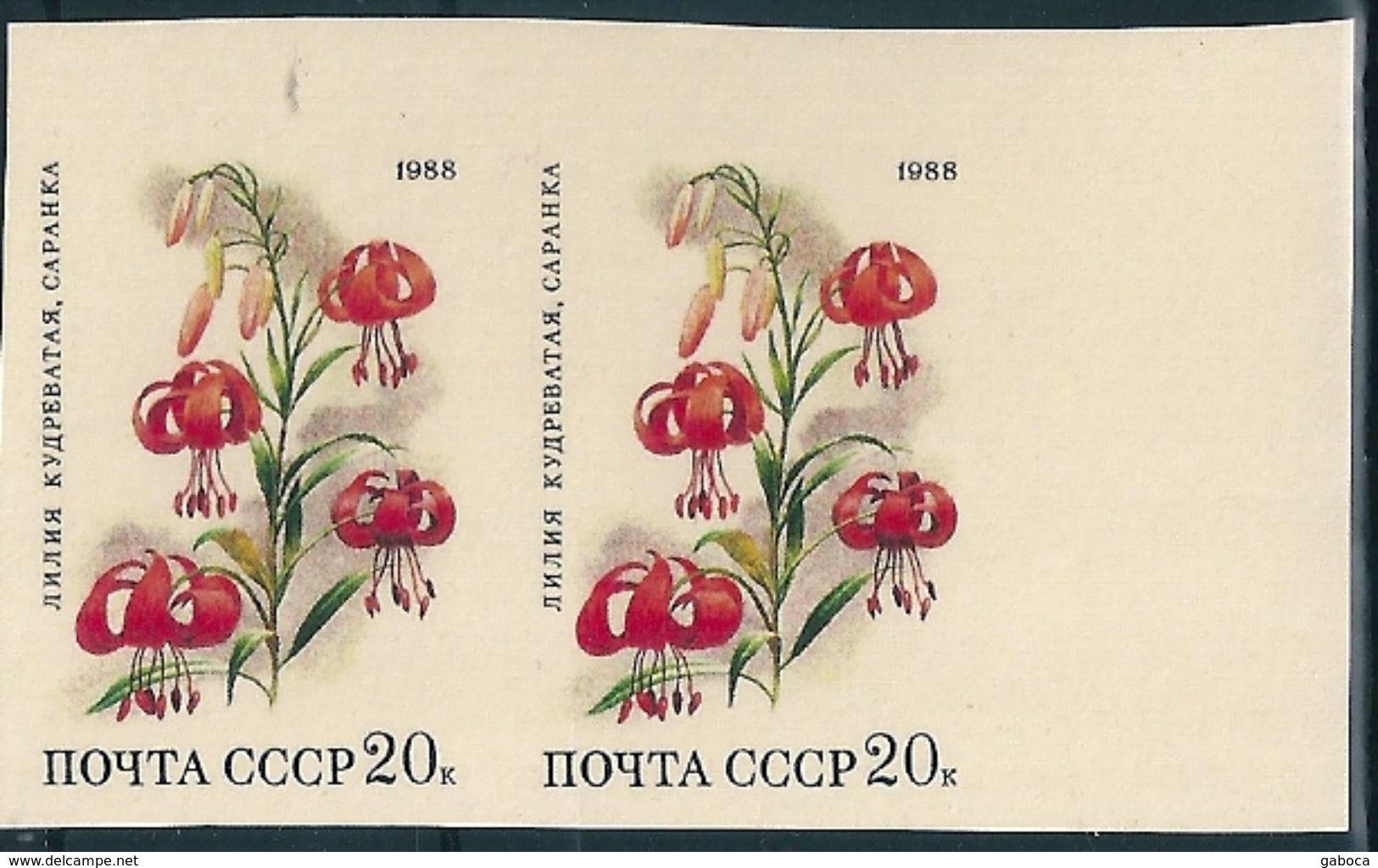 B1206 Russia USSR 1988 Flora Plant Flower Colour Proof Imperf Pair - Proofs & Reprints