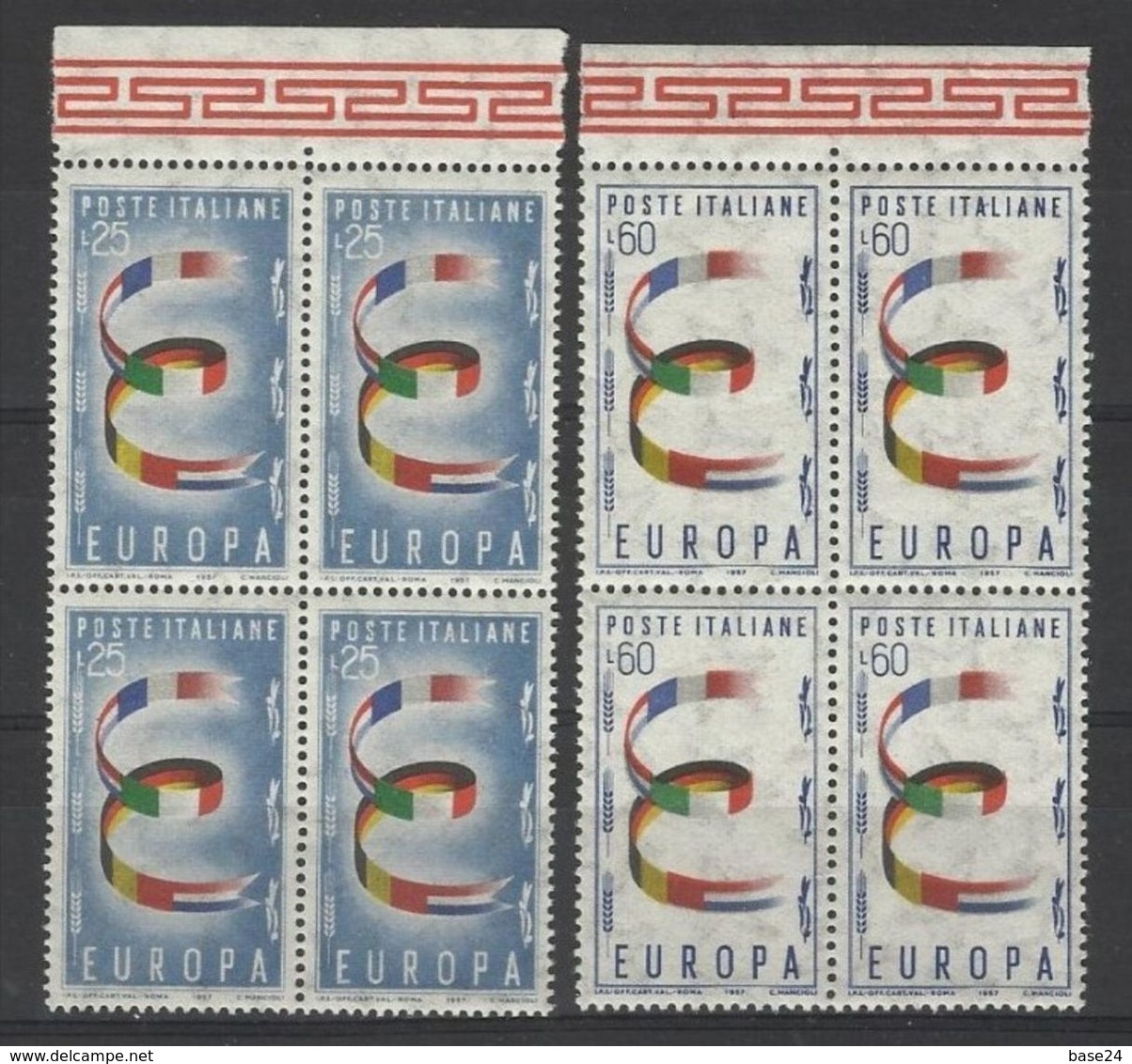 1957 Italia Italy Repubblica EUROPA CEPT EUROPE 4 Serie Di 2v. In Quartina MNH** Bl.4 SOGGETTI DIVERSI - 1957