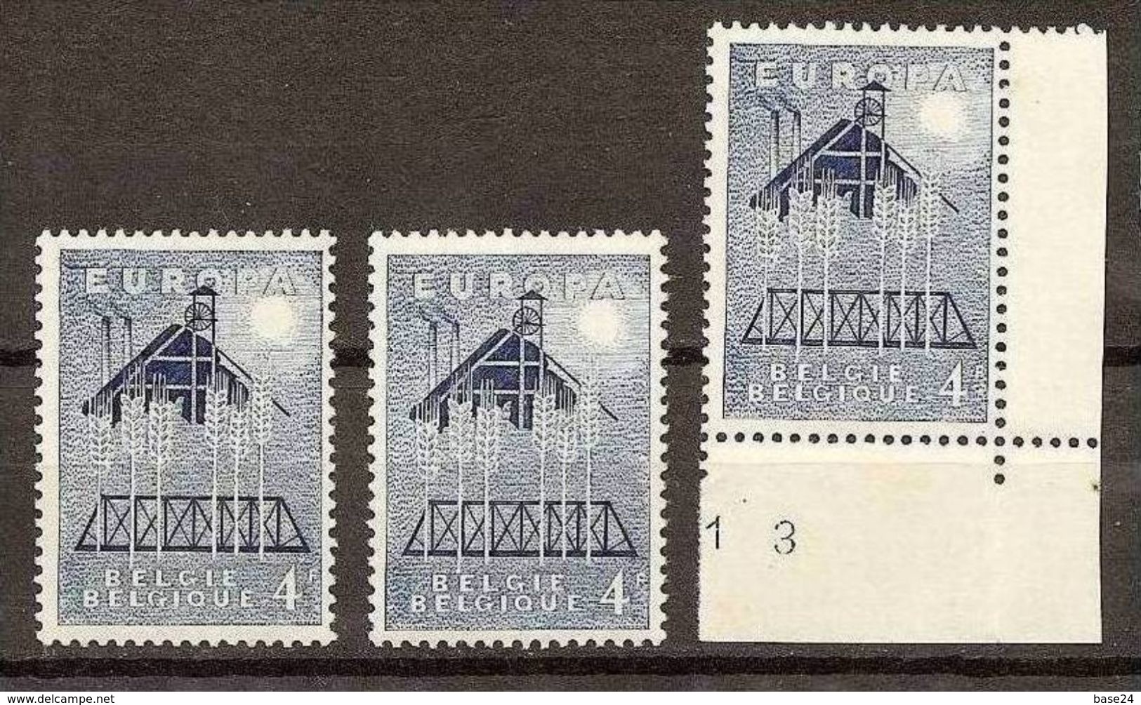 1957 Belgio Belgium EUROPA CEPT EUROPE 3 Valori 4f Azzurro MNH** SOGGETTI DIVERSI - 1957
