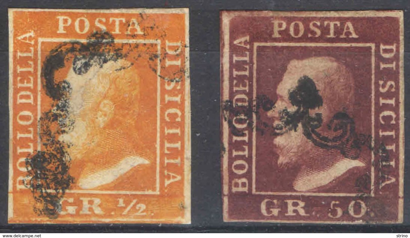 A001) A.S.I. SICILIA 1/2 GRANO + 50 GRANA 1859 USATI - Sicilia