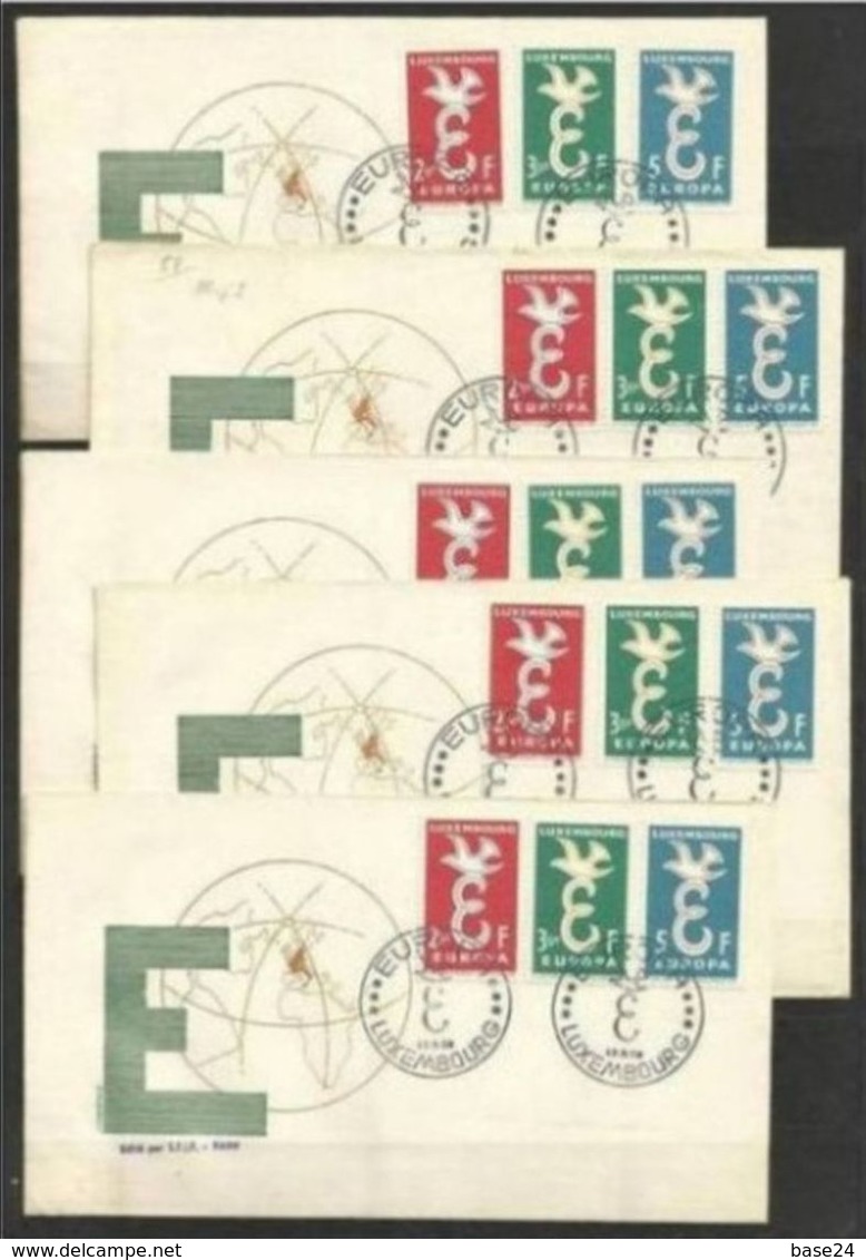 1958 Lussemburgo Luxembourg EUROPA CEPT EUROPE 5 Serie Di 3v. Su 5 FDC Colomba Dove - 1958