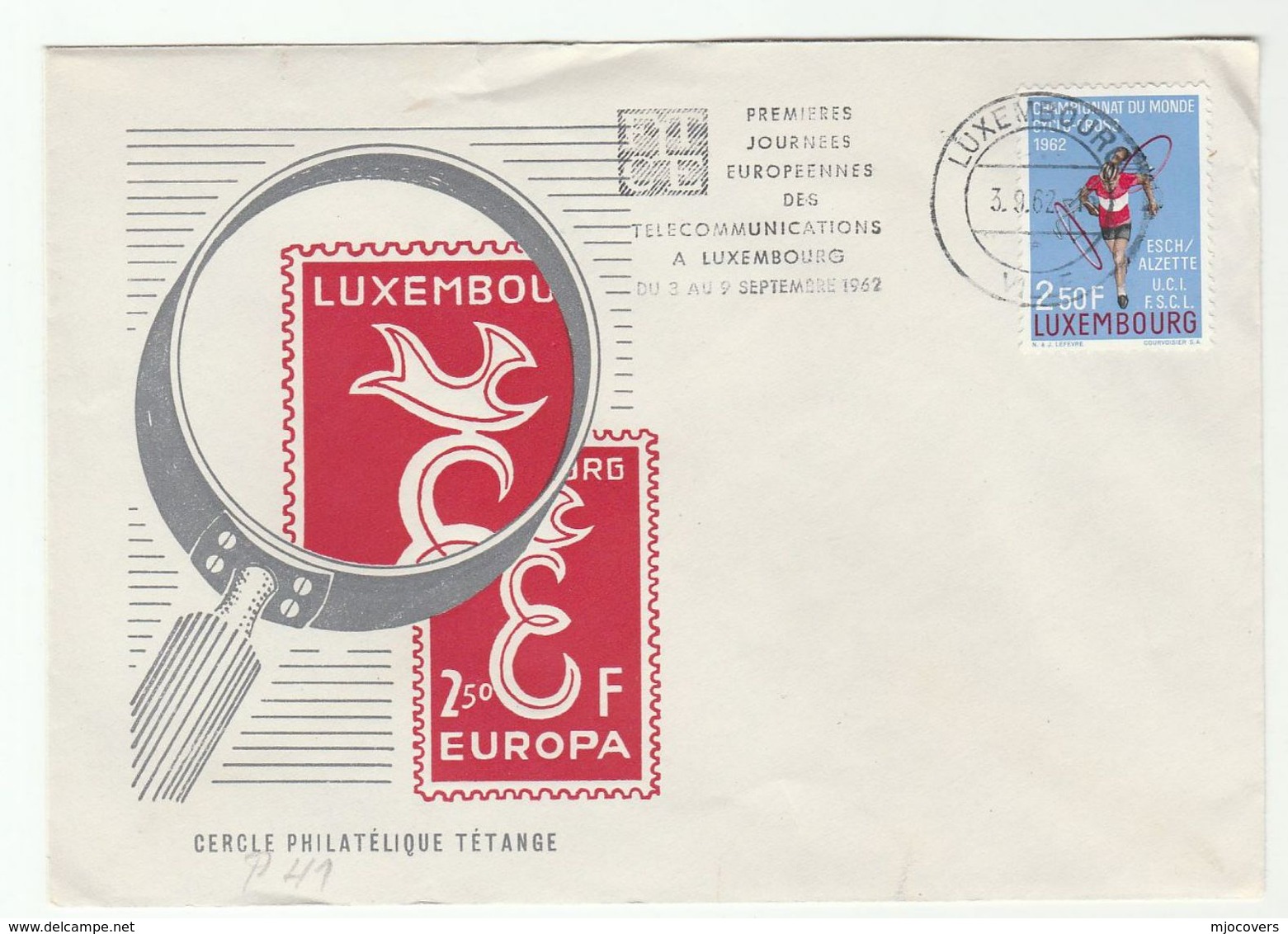 1962 LUXEMBOURG CEPT EUROPA EVENT COVER Stamps WORLD CYCLE RACE Cycling Sport Bike Bicycle Telecom Sport - Cartas & Documentos