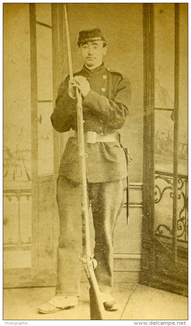 France Militaire Soldat Baïonnette Ancienne CDV Photo Anonyme 1870 - Anciennes (Av. 1900)