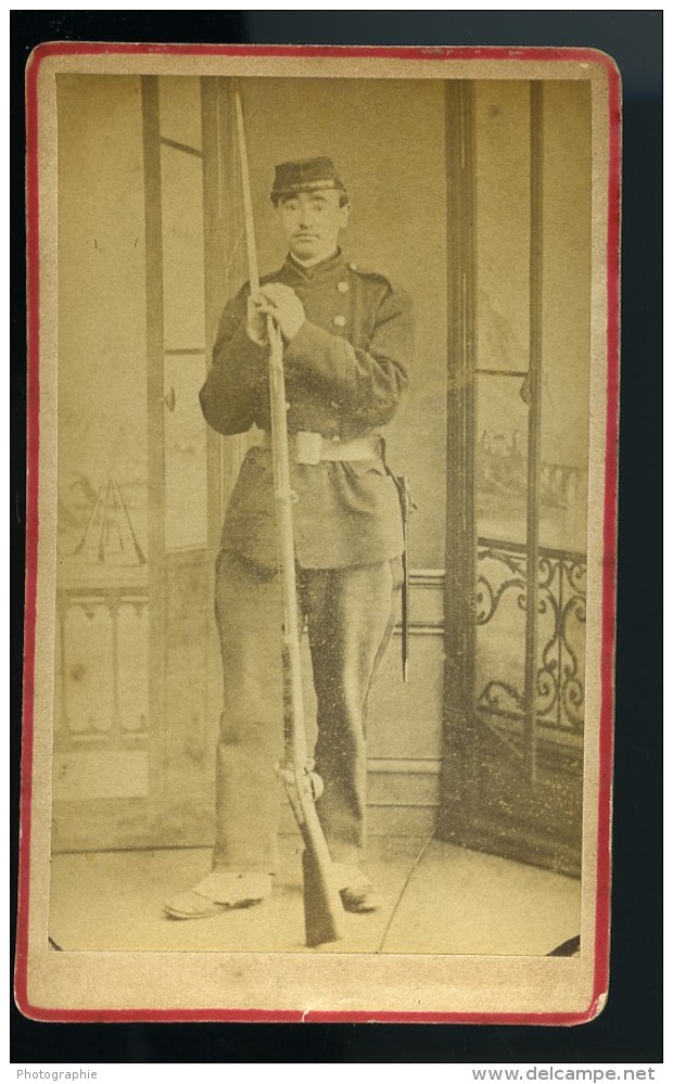 France Militaire Soldat Baïonnette Ancienne CDV Photo Anonyme 1870 - Anciennes (Av. 1900)