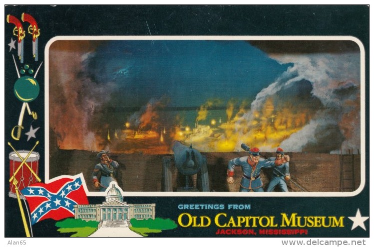 Jackson Mississippi, Old Capitol Musuem Civil War Scenes, Confederate Flag, C1960s Vintage Postcard - Jackson