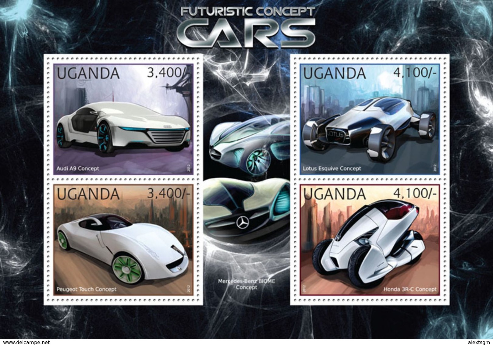 UGANDA 2012 - Concept Cars: Audi, Lotus, Peugeot, Honda - YT 2426-9, Mi 2911-4 - Autos