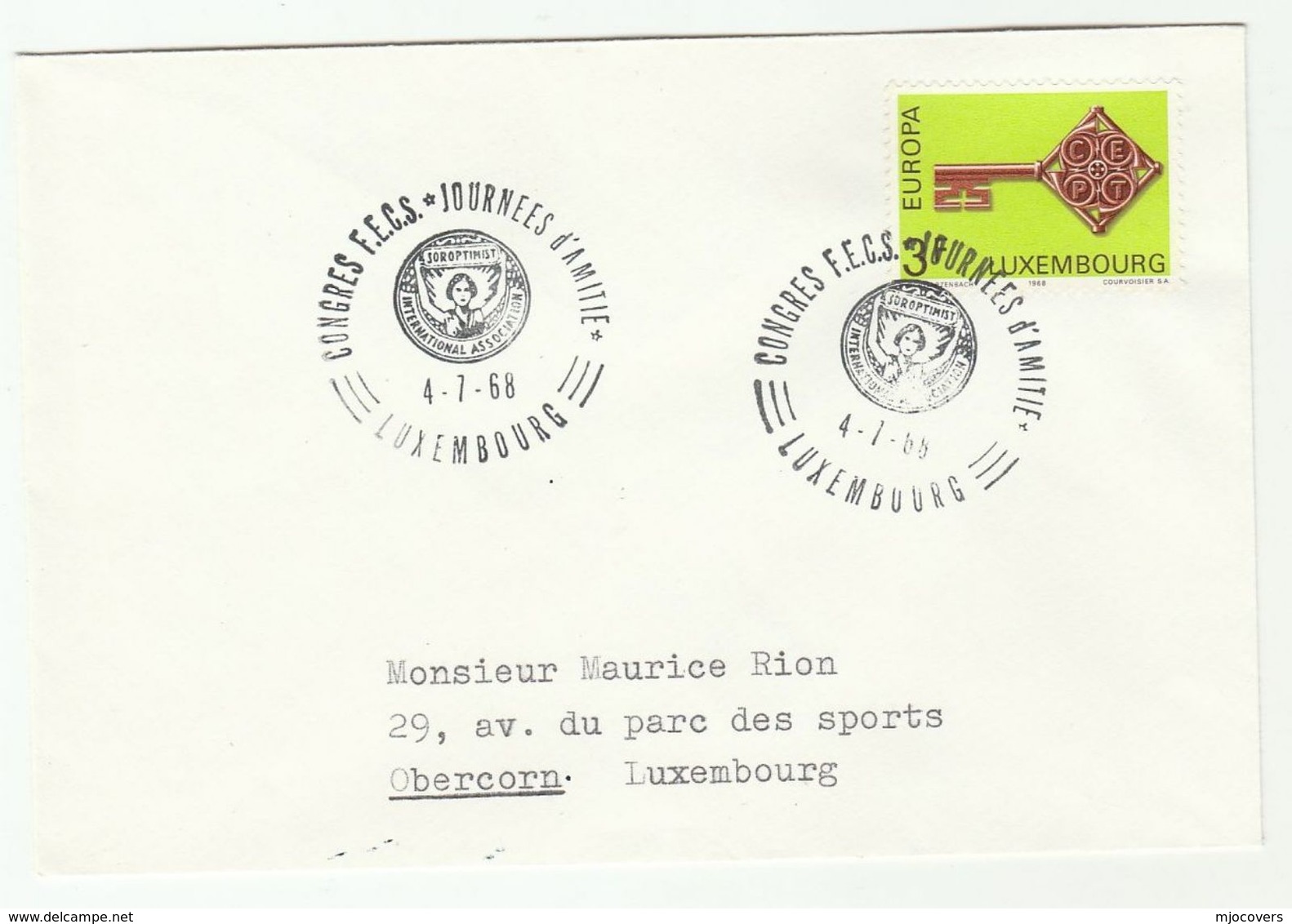 1968 LUXEMBOURG  SOROPTIMIST CONGRESS Event COVER Stamps EUROPA - Covers & Documents