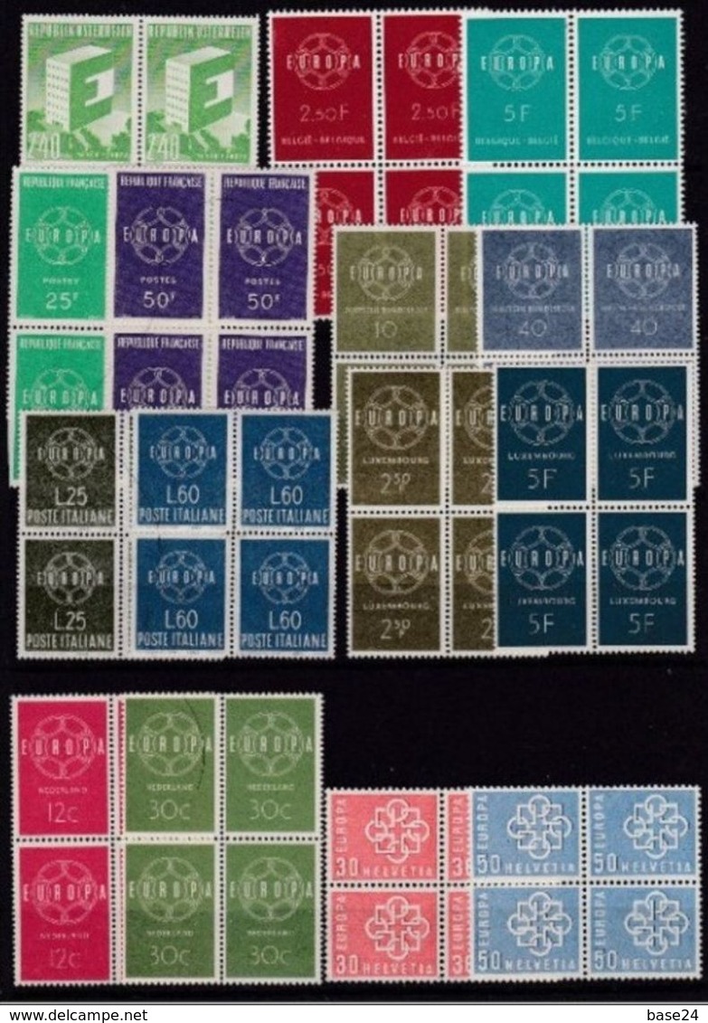 1959 EUROPA CEPT EUROPE ANNATA  YEAR 4 Annate Di 8 Paesi Con 15v. In QUARTINA MNH** Bl.4 CATENA CHAIN - 1959