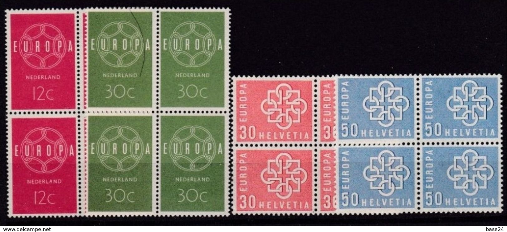 1959 EUROPA CEPT EUROPE ANNATA  YEAR 4 Annate Di 8 Paesi Con 15v. In QUARTINA MNH** Bl.4 CATENA CHAIN - 1959