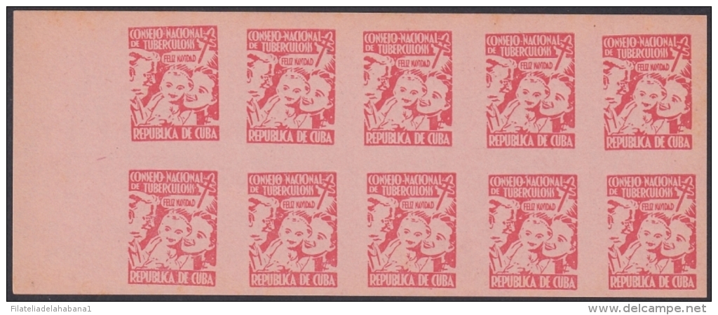 VI-368 CUBA 1954 VIÑETAS CINDERELLA. CHRISTMAS 1c HOJA COMPLETA PRUEBA PROOF PAPEL ROSA. MEDICINE PRO-TUBERCULOSOS. - Liefdadigheid