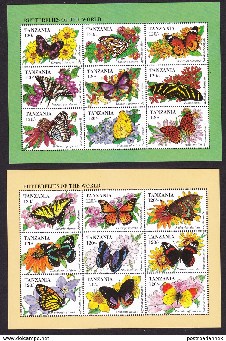 Tanzania, Scott #1243-1244, Mint Never Hinged, Butterflies And Flowers, Issued 1994 - Tanzanie (1964-...)